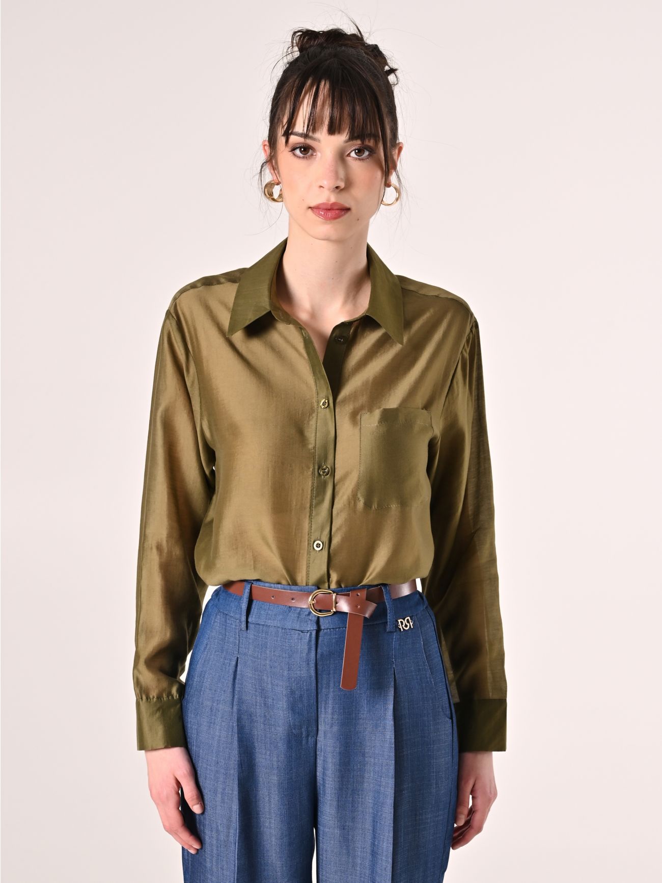 Camicia Verde Militare in Lyocell det_2