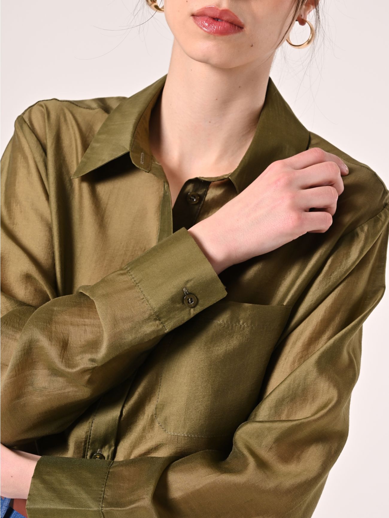 Camicia Verde Militare in Lyocell in_i5