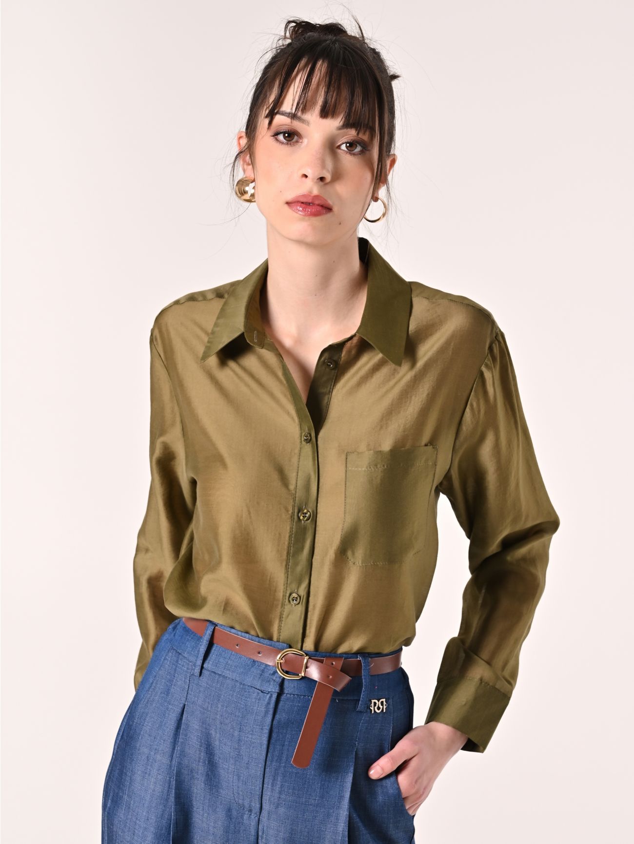 Camicia Verde Militare in Lyocell in_i7