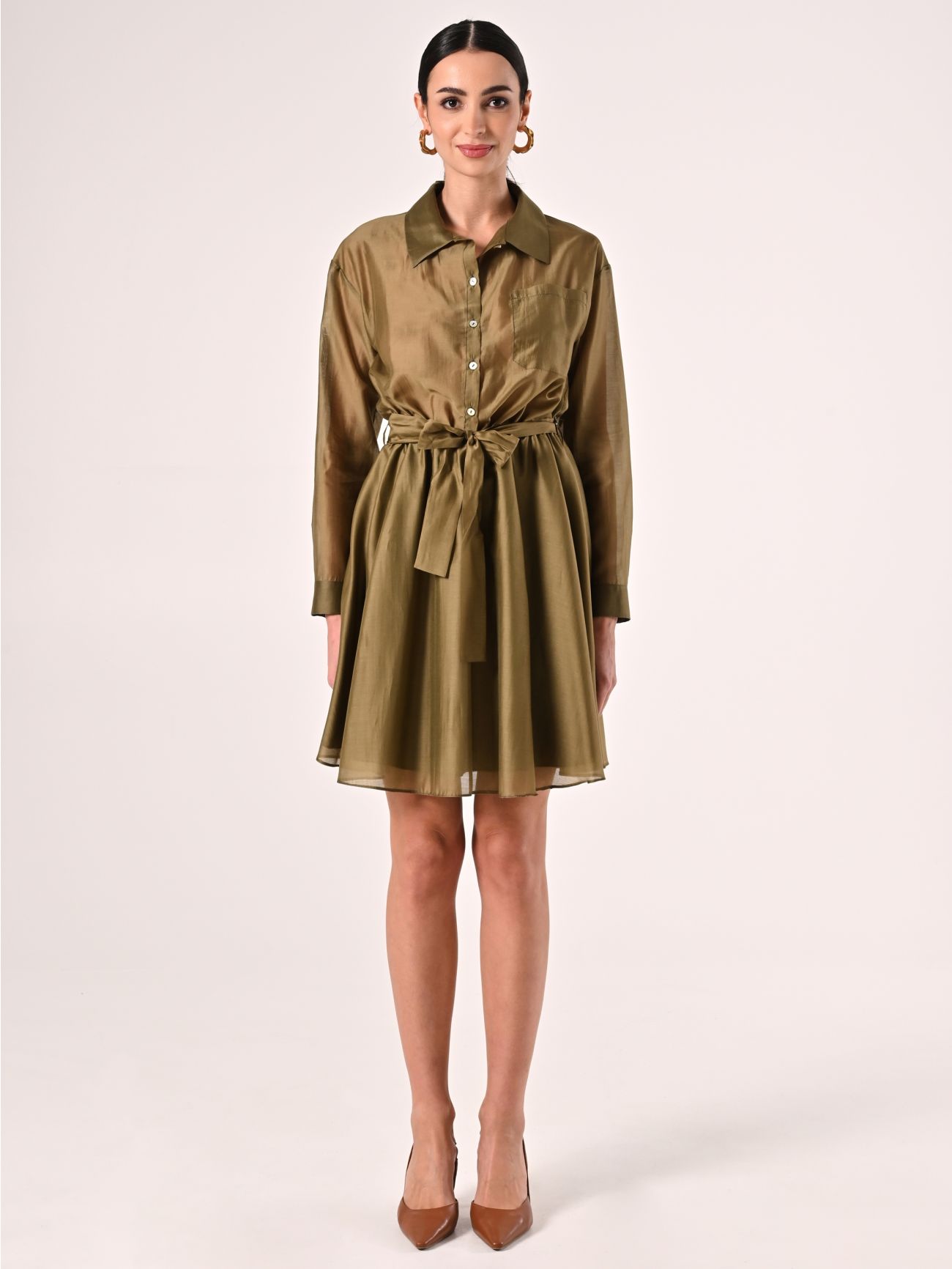 Vestido de organza de viscosa verde militar det_1