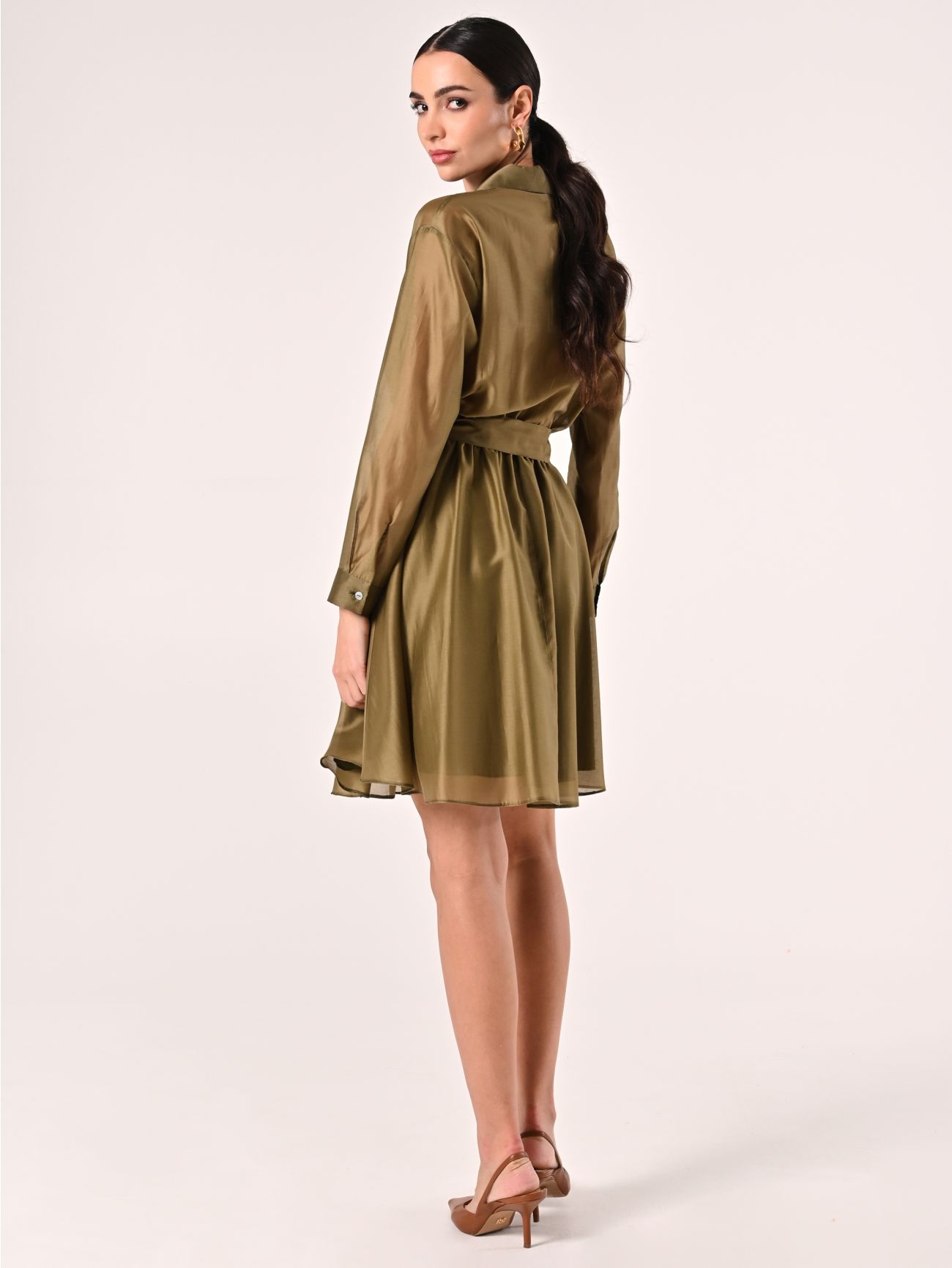 Vestido de organza de viscosa verde militar det_3
