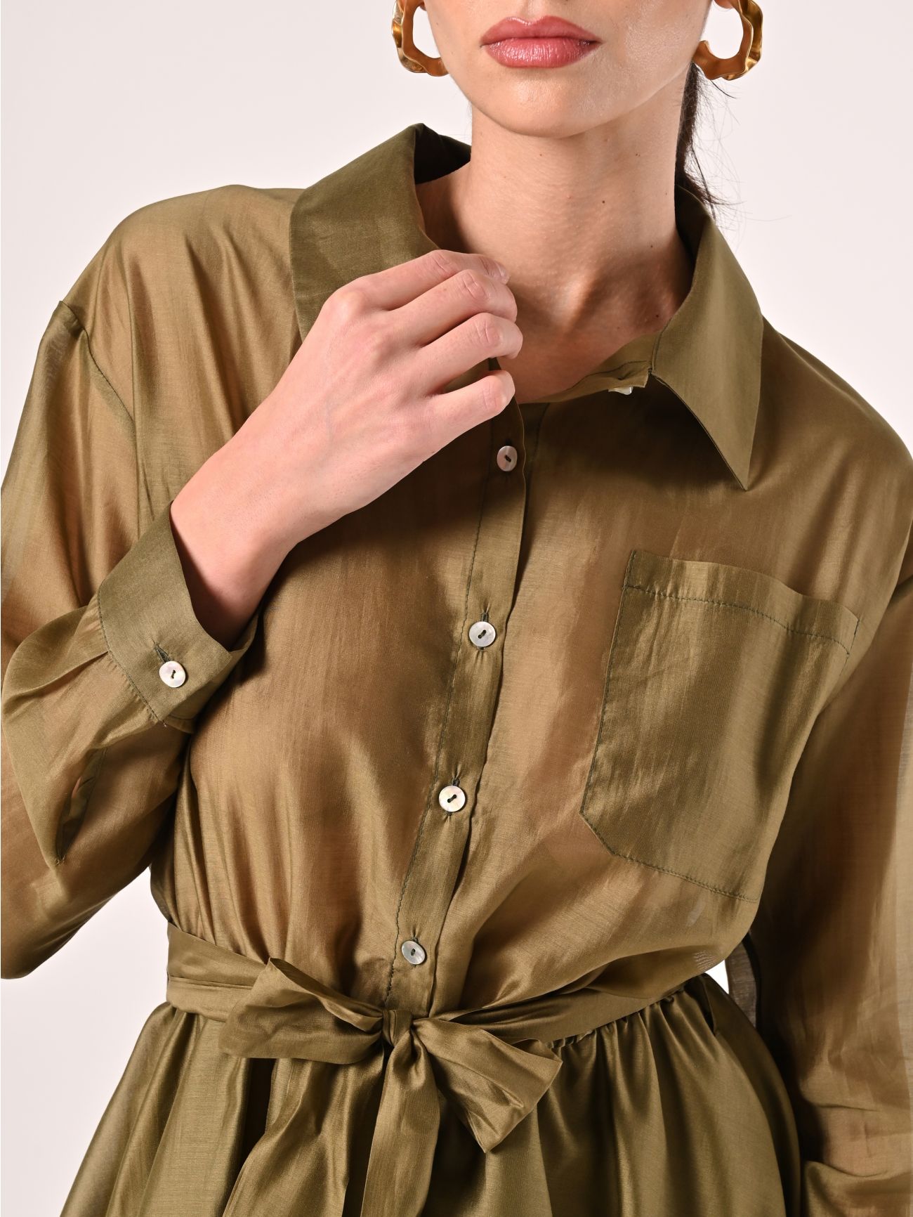 Vestido de organza de viscosa verde militar in_i5