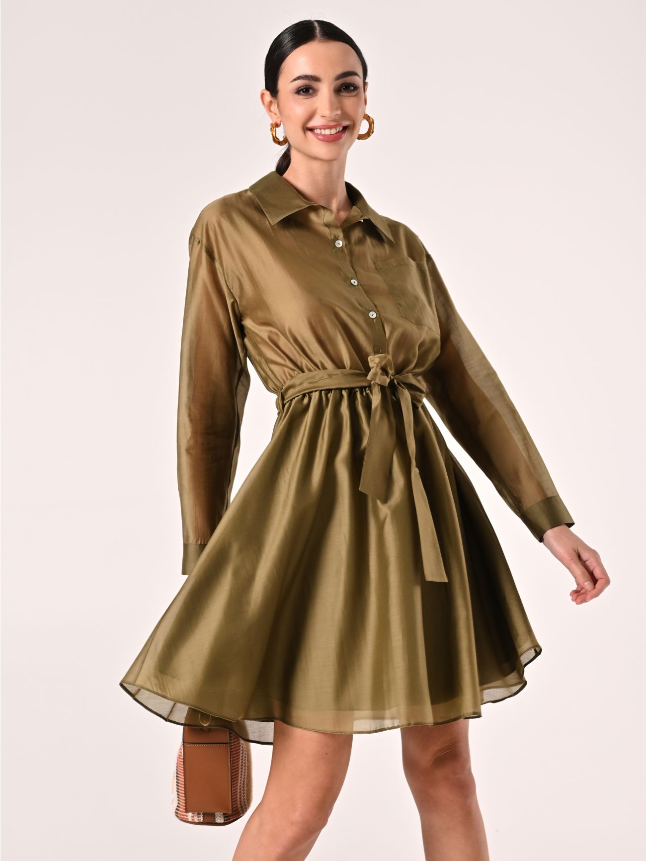 Vestido de organza de viscosa verde militar sp_e1