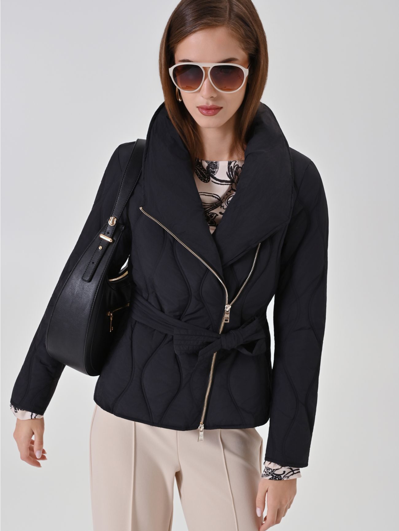 Black Biker Puffer Jacket  Rinascimento