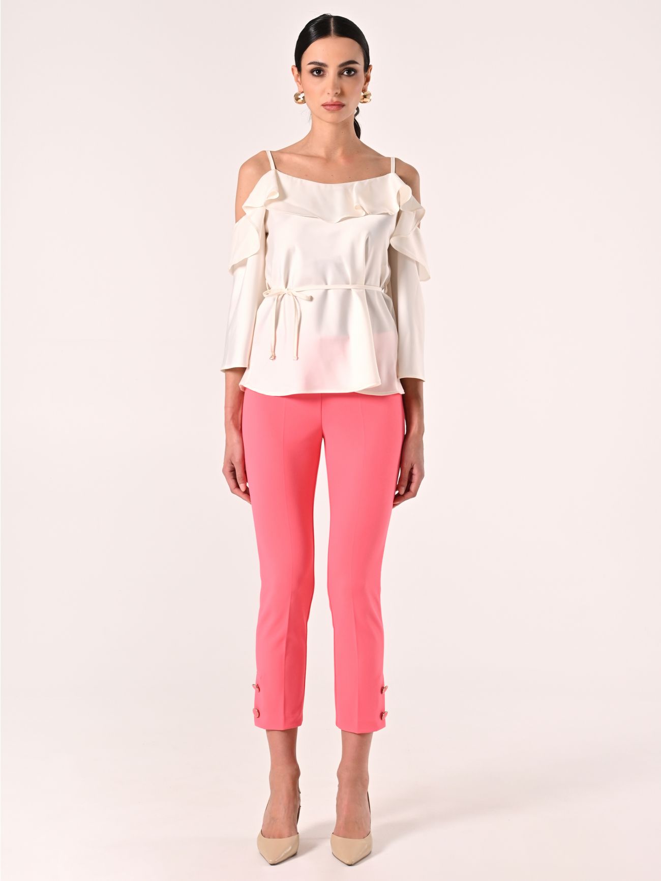 Pink Camelia Trousers in Scuba Crepe det_1