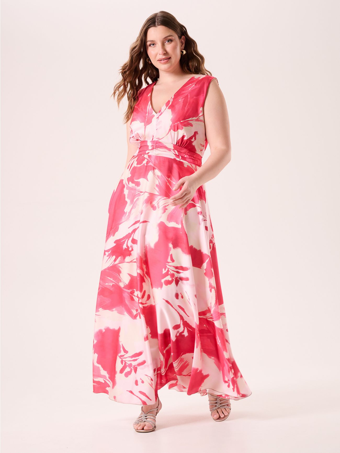 Abito Curvy Lungo stampa Rosa Camelia in_i7