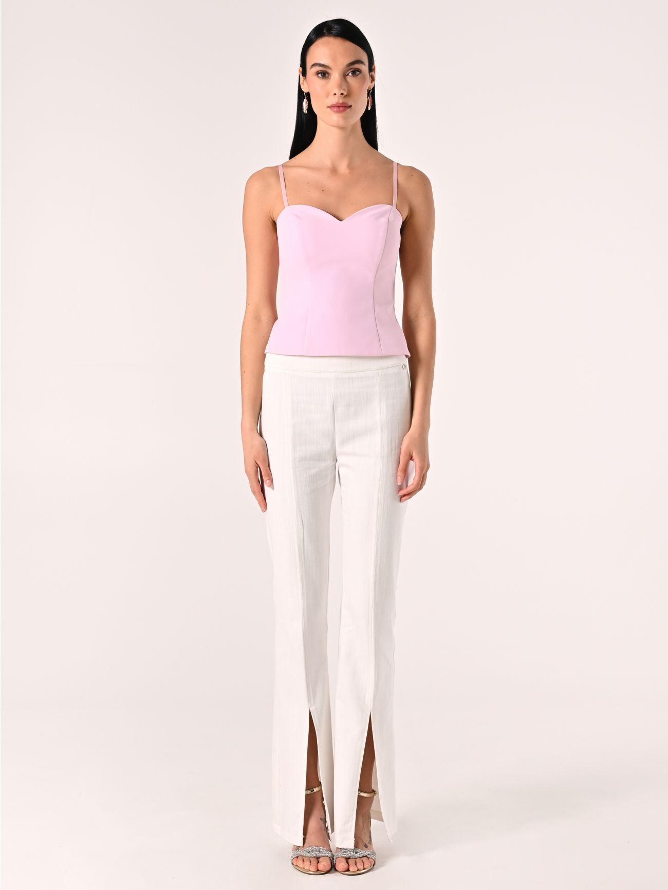 Top rose avec broches à nœuds et strass det_1