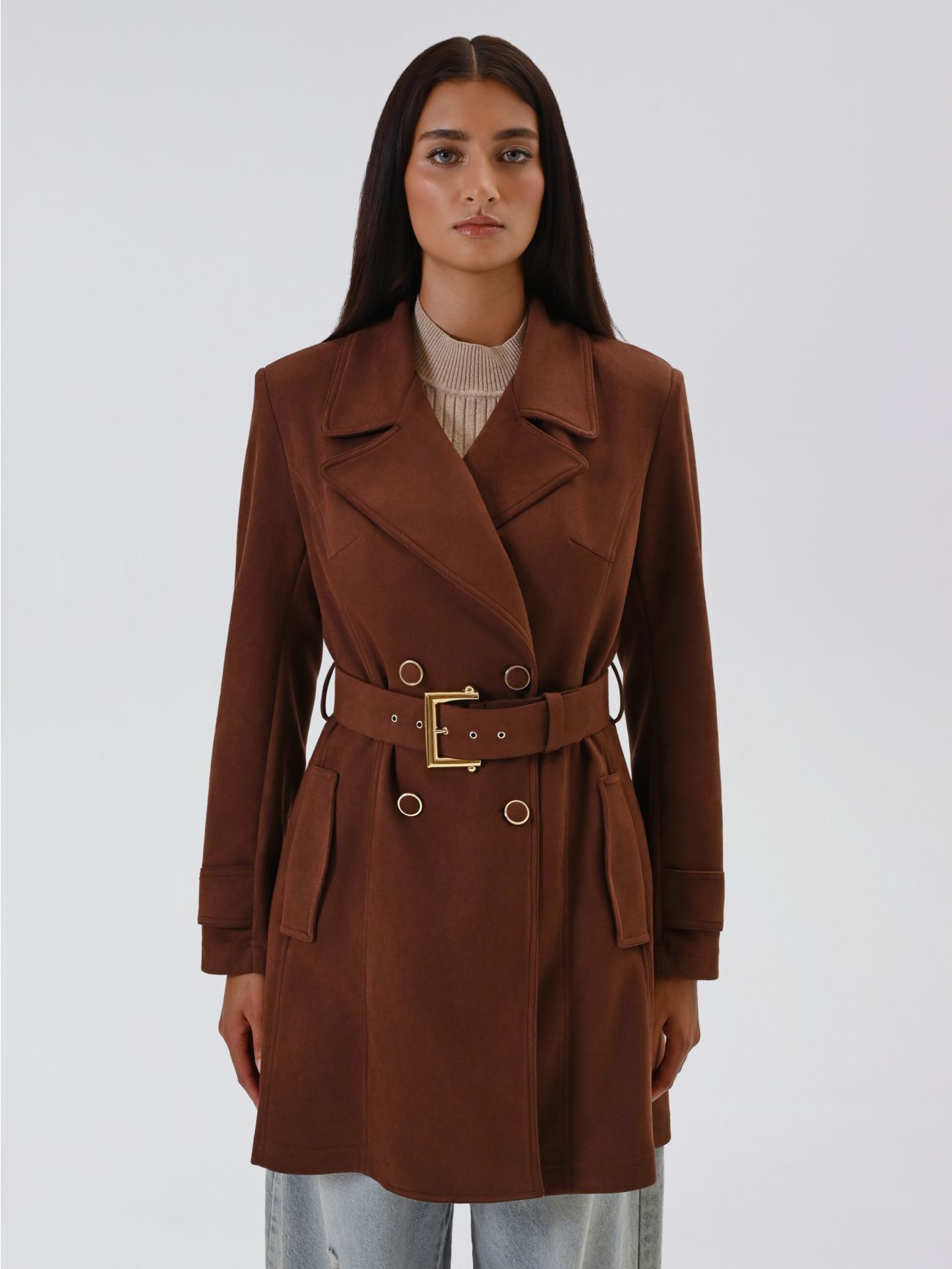 Trench Marrone effetto Camoscio det_2