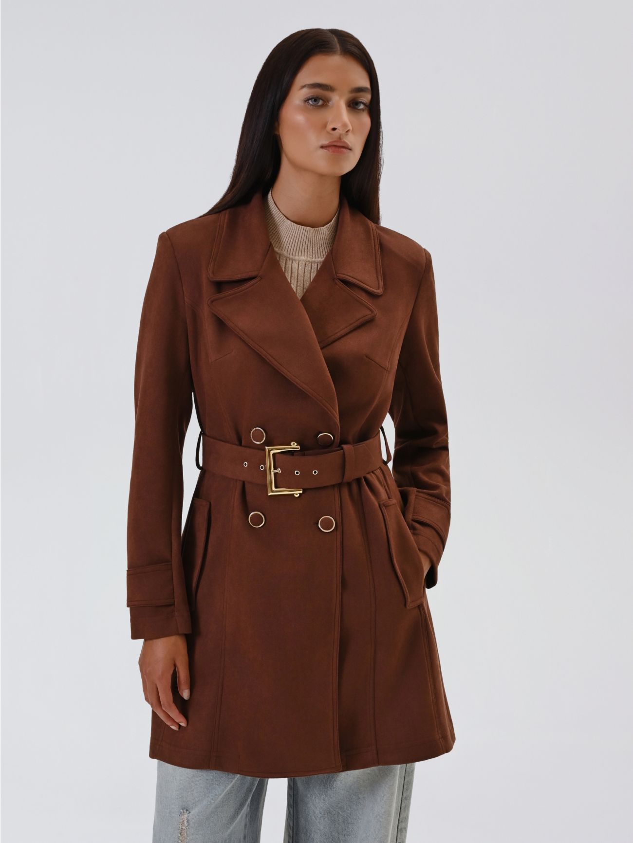 Trench Marrone effetto Camoscio in_i7