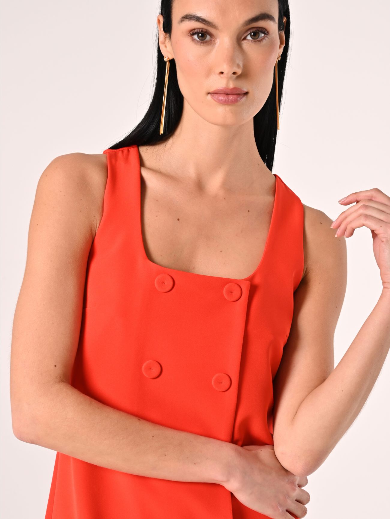 Etuikleid in Orange mit überzogenen Knöpfen in_i5