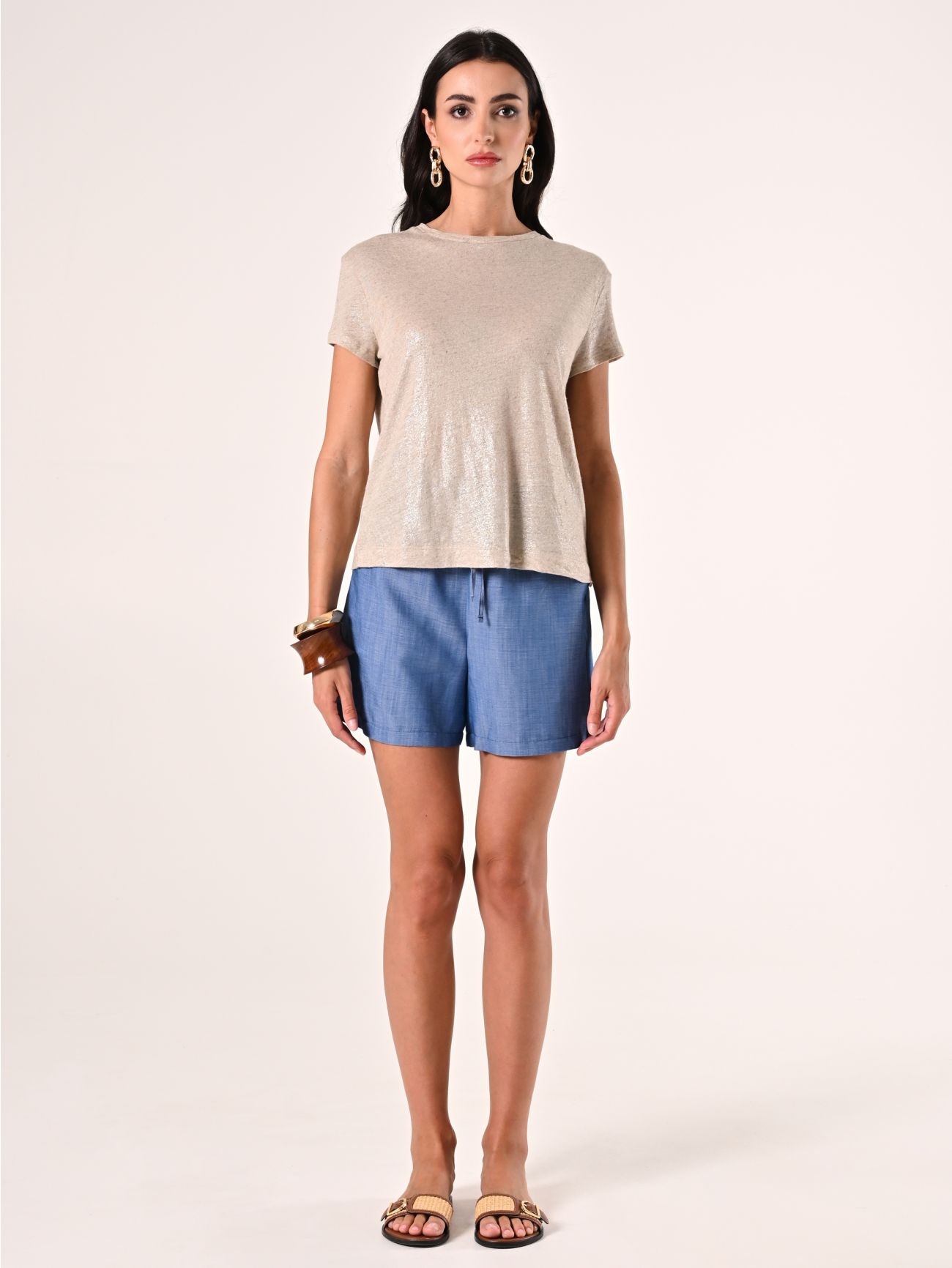 T-shirt couleur sable en lin et viscose det_1