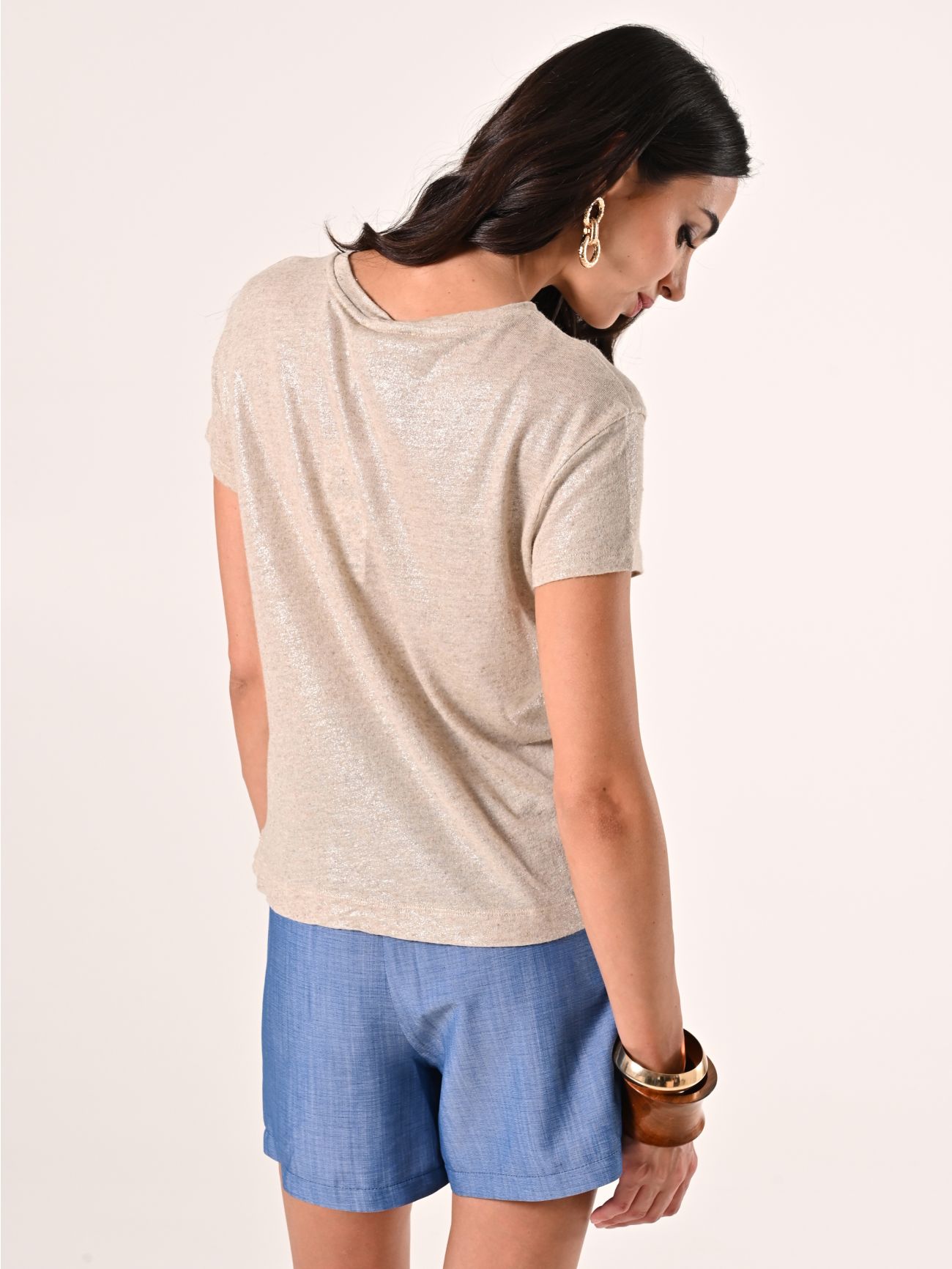 T-shirt couleur sable en lin et viscose det_3