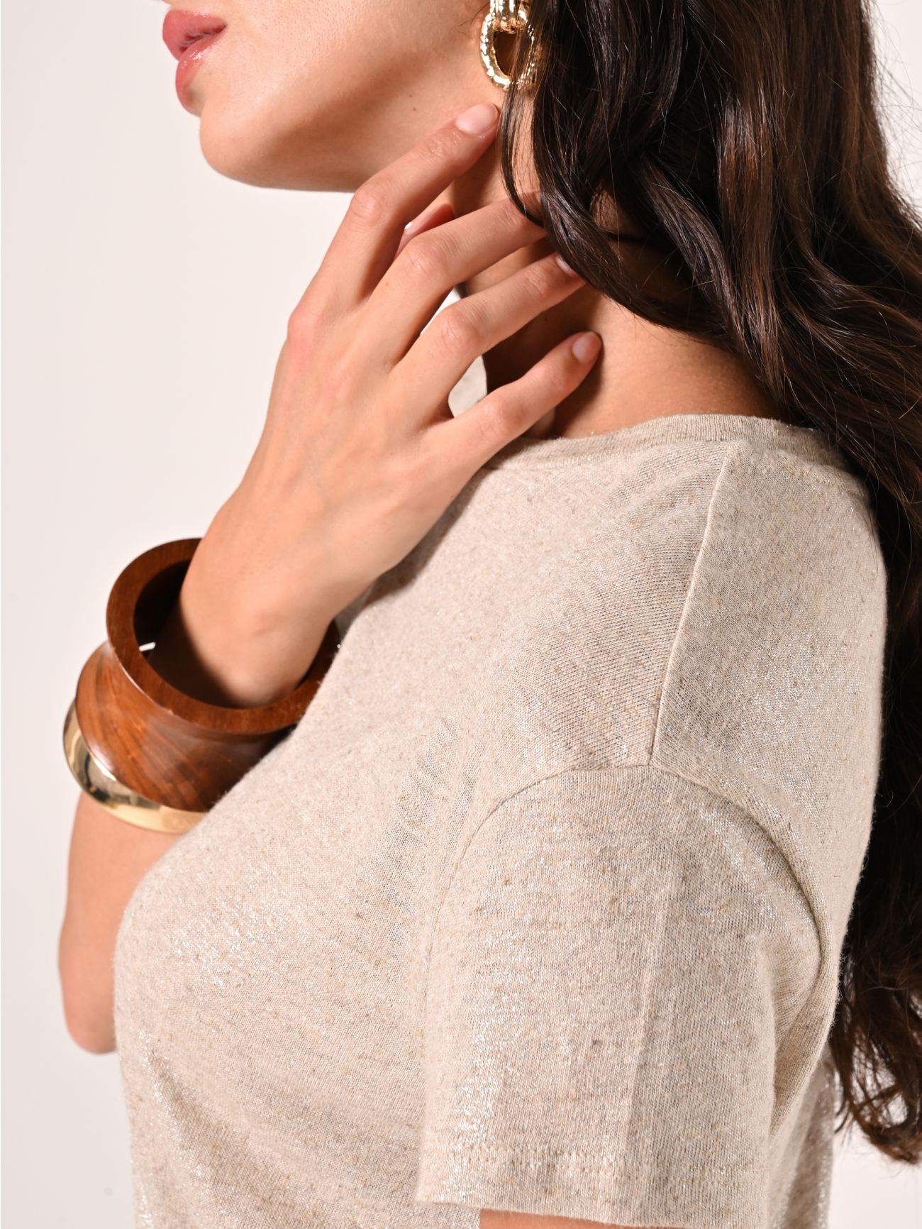 T-shirt couleur sable en lin et viscose in_i5