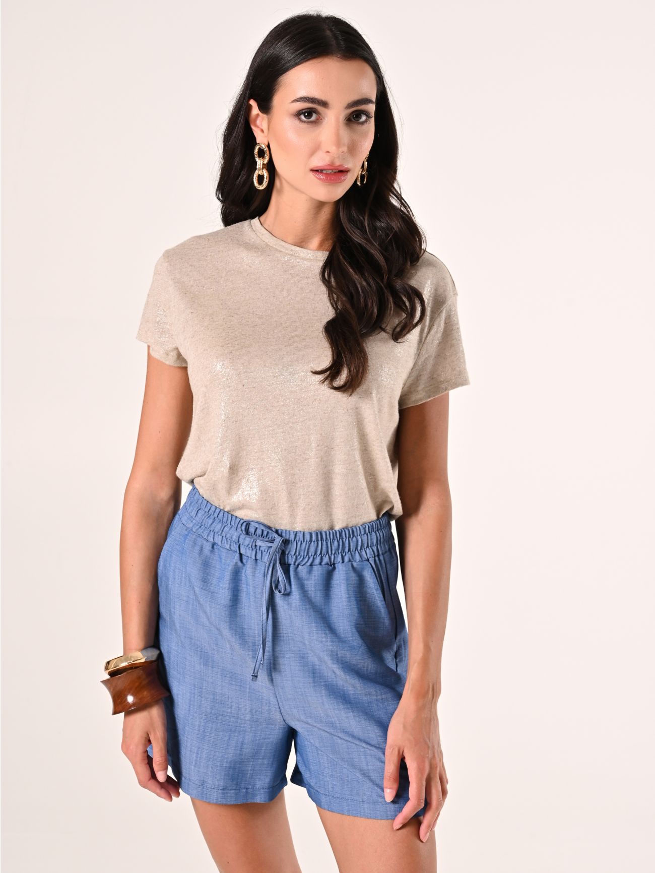 T-shirt couleur sable en lin et viscose in_i7