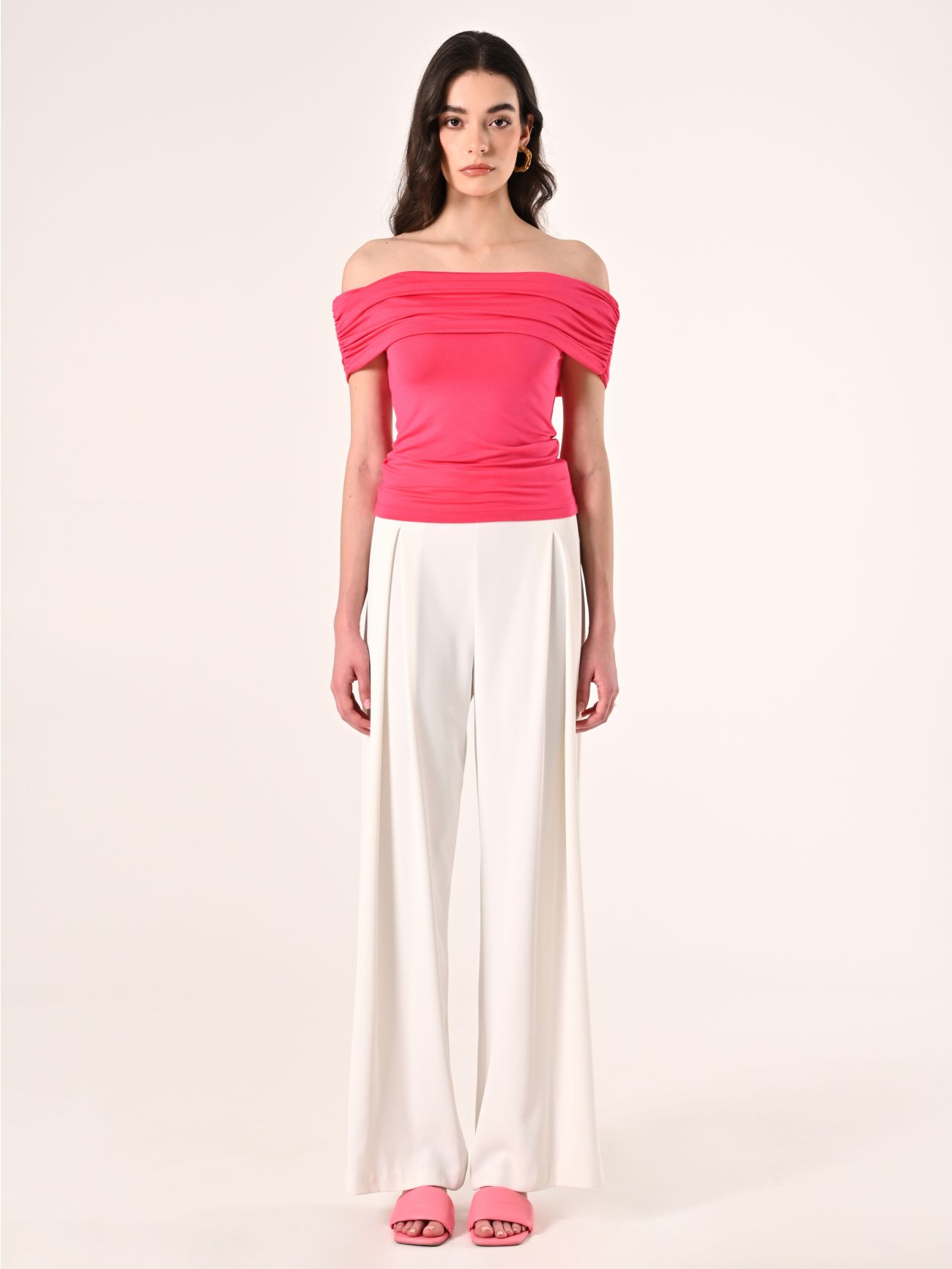 Schulterfreies Top in Fuchsia det_1
