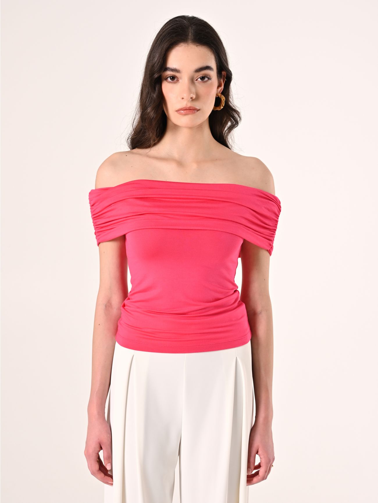 Schulterfreies Top in Fuchsia det_2