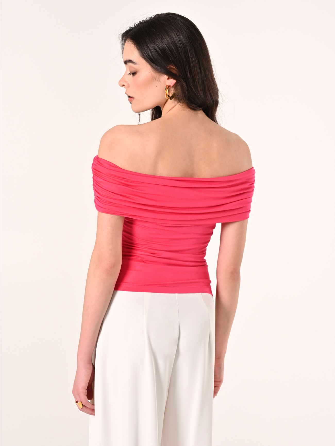 Schulterfreies Top in Fuchsia det_3
