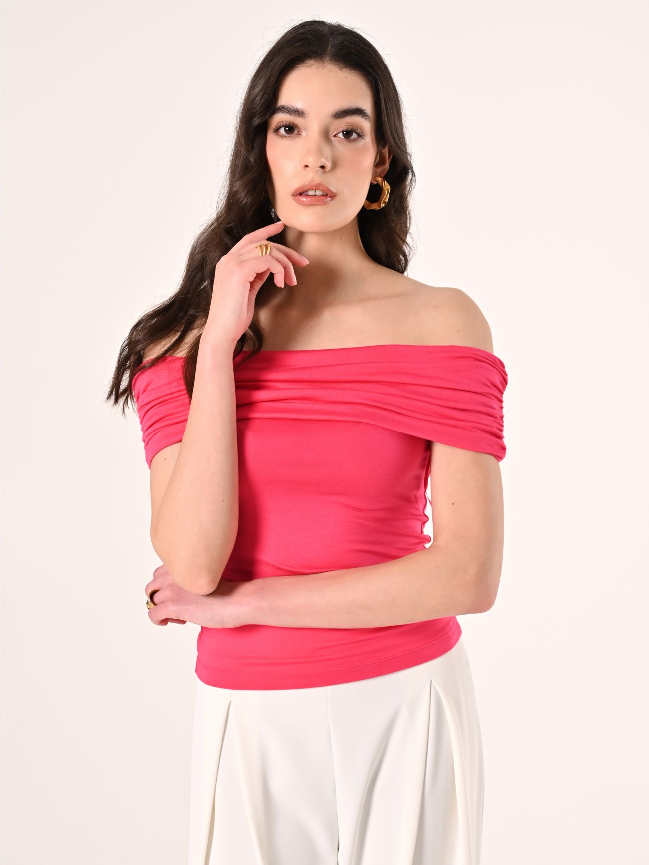 Schulterfreies Top in Fuchsia in_i7
