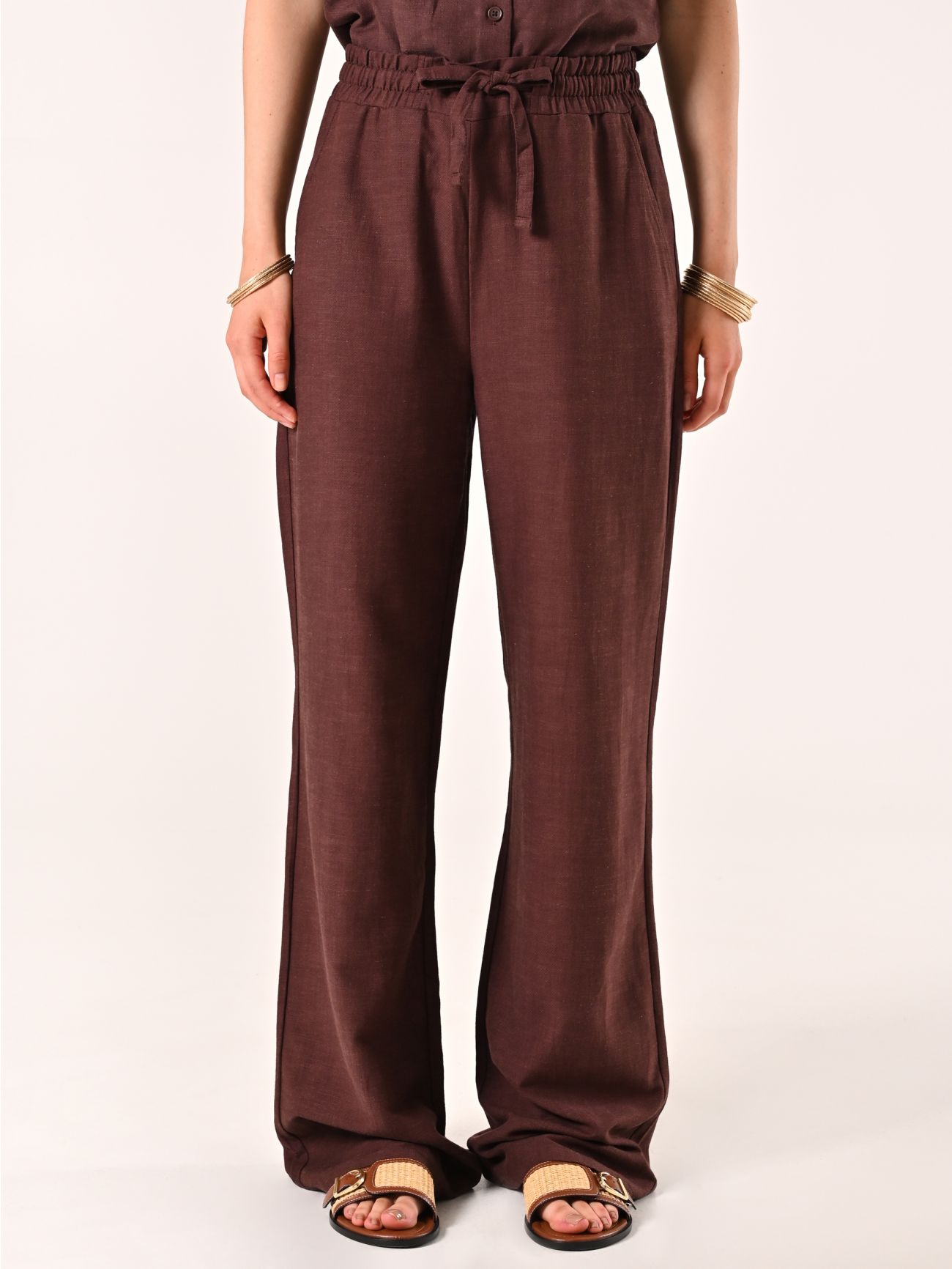 Chocolate Wide-leg Trousers in Linen Cotton det_2