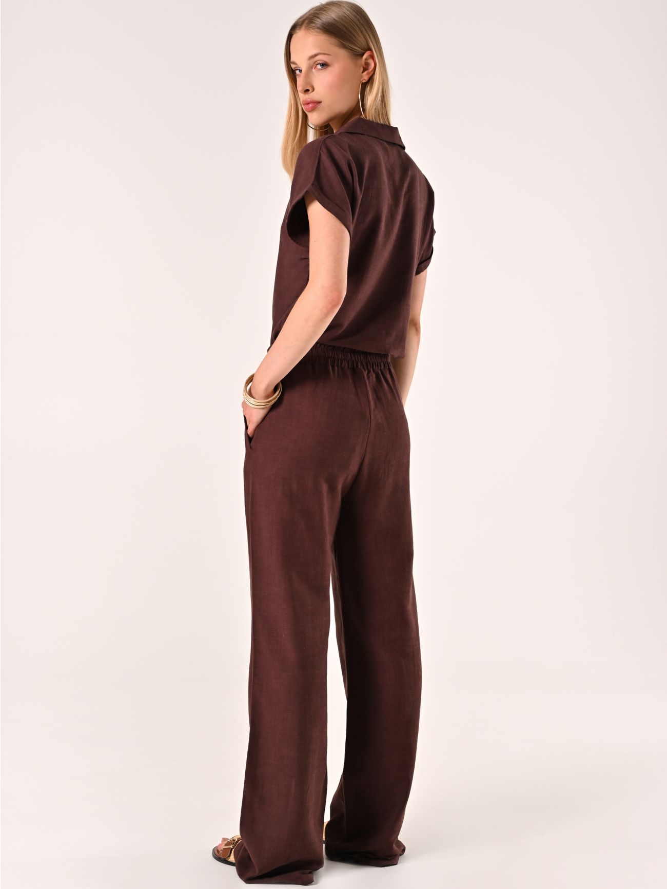 Chocolate Wide-leg Trousers in Linen Cotton det_3