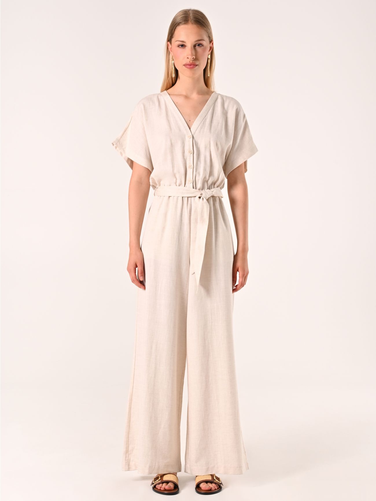 Beige Jumpsuit in Linen Cotton det_1
