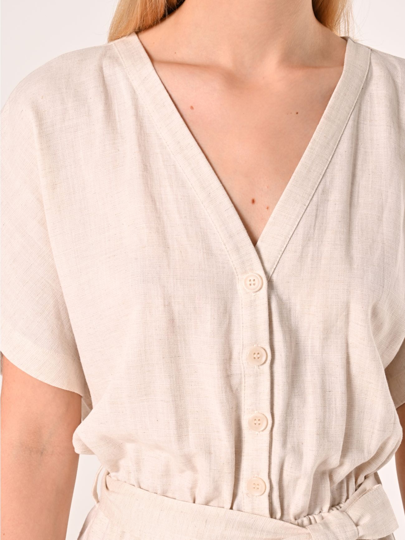 Beige Jumpsuit in Linen Cotton in_i5