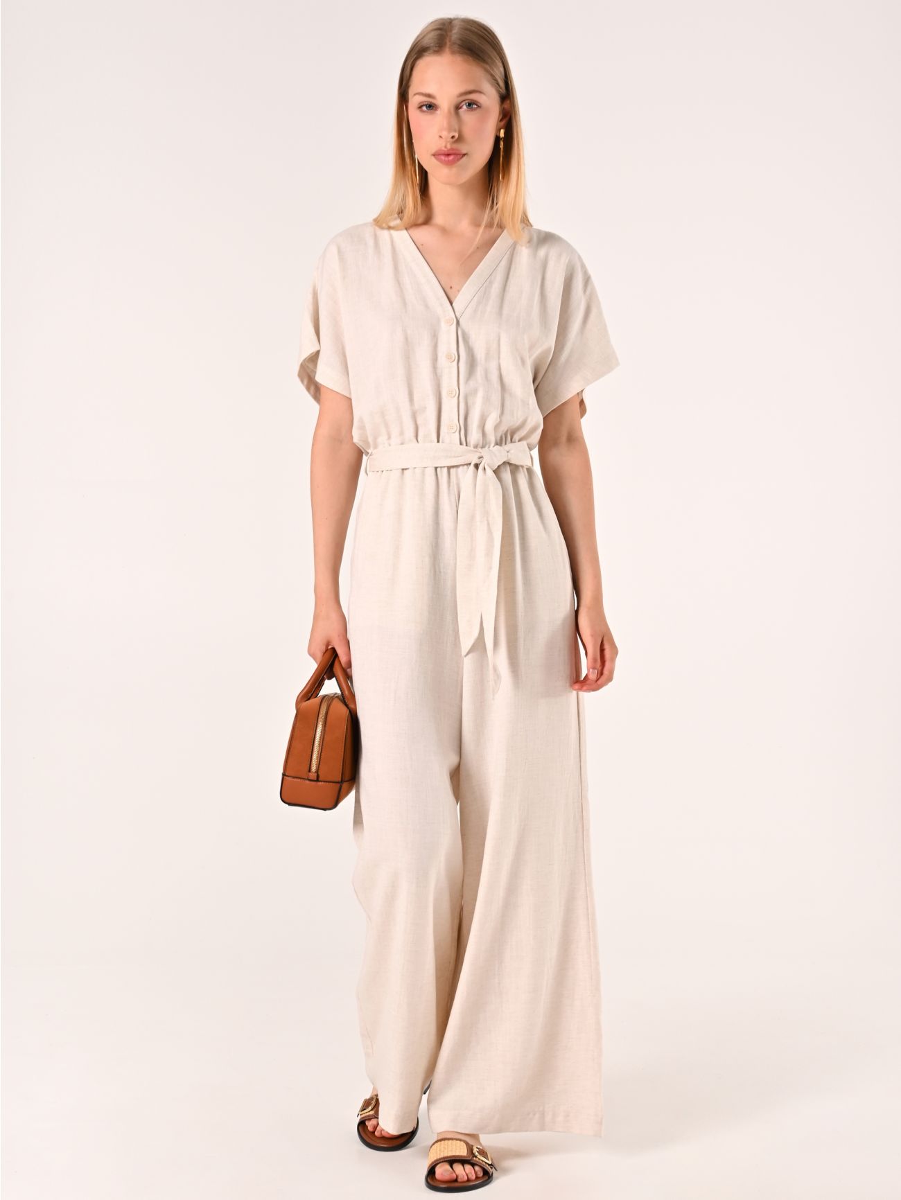Beige Jumpsuit in Linen Cotton sp_e1
