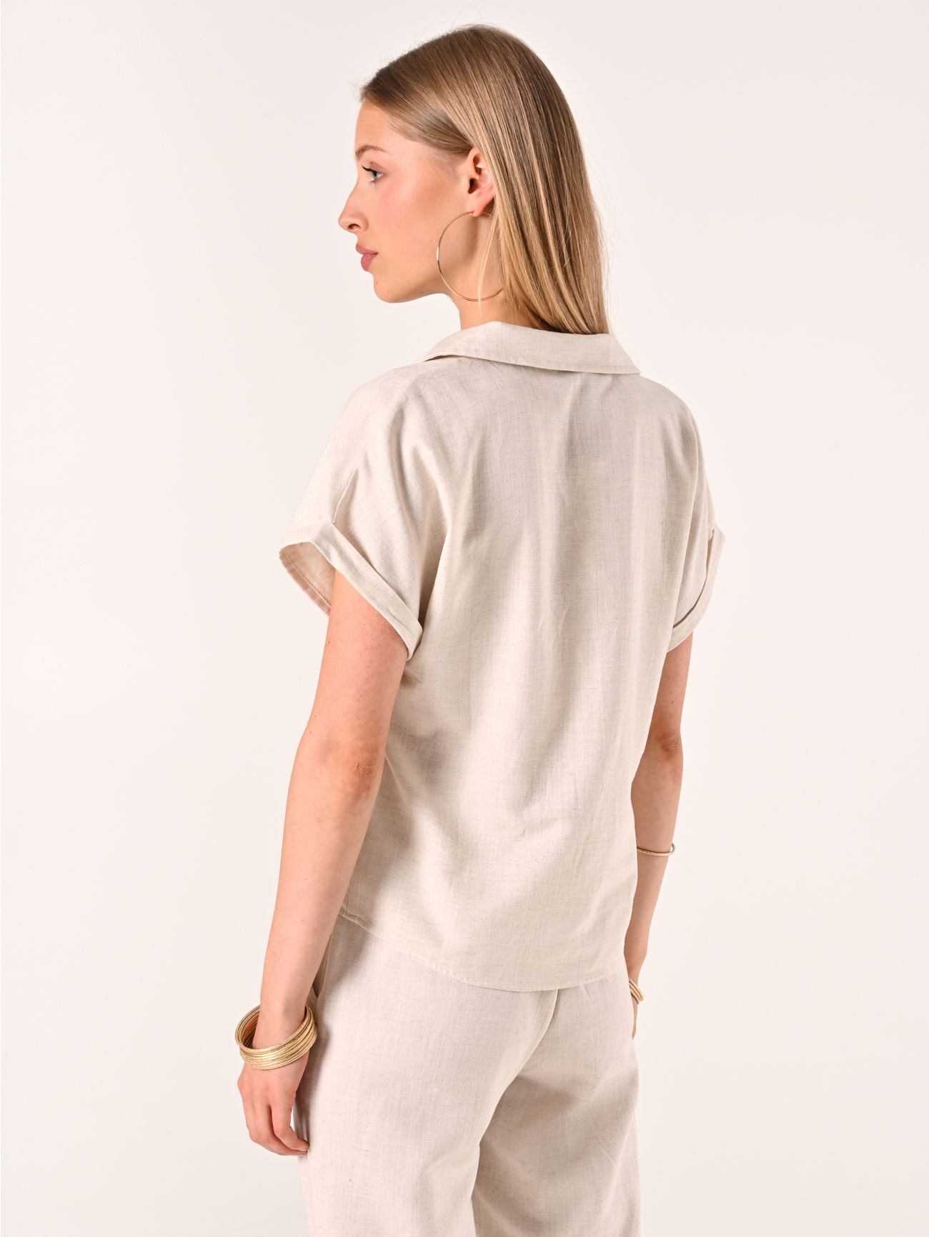 Camicia Boxy Beige in Lino Cotone det_3