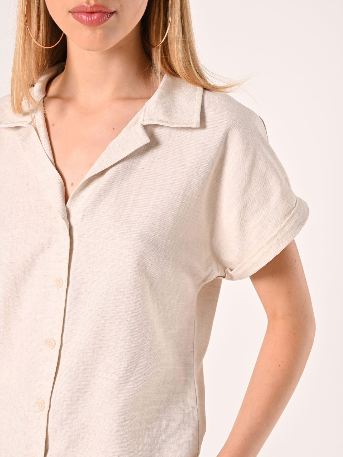 Camicia Boxy Beige in Lino Cotone in_i5