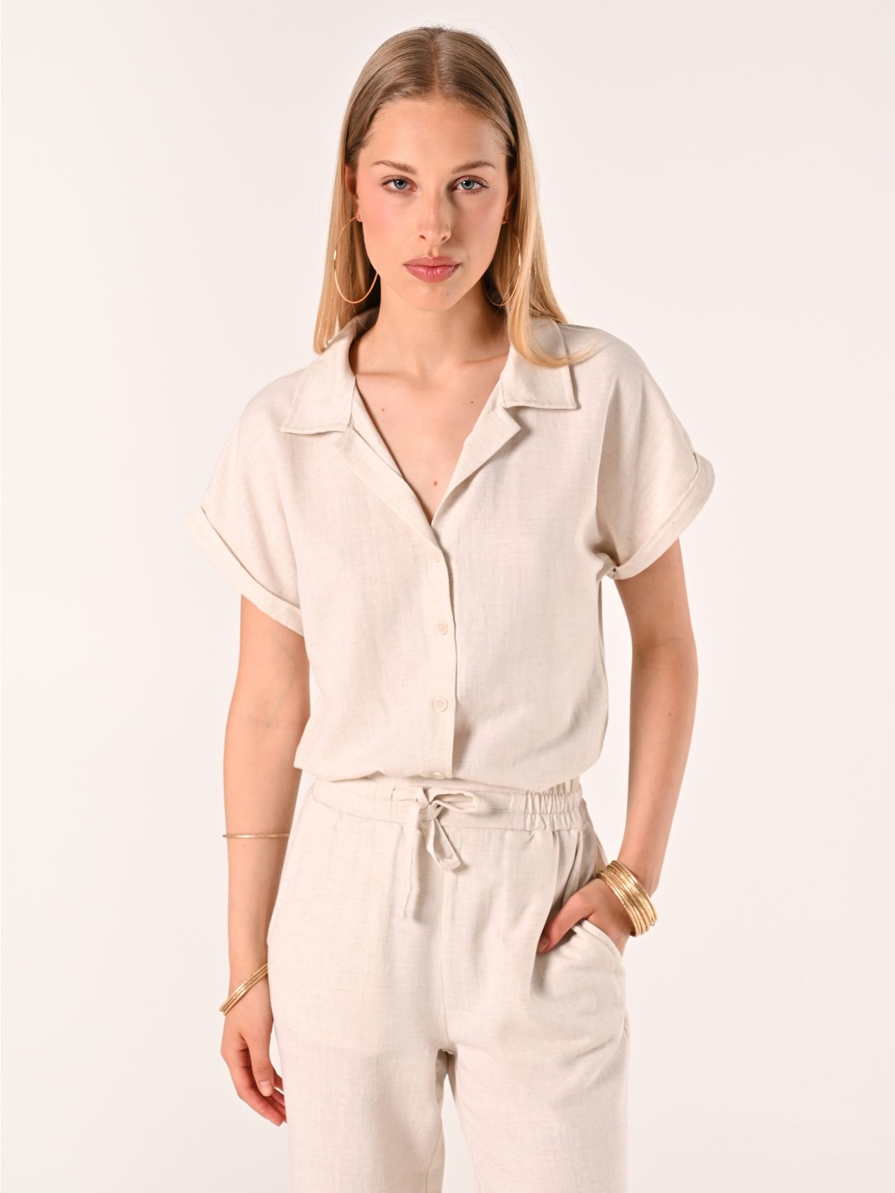 Camicia Boxy Beige in Lino Cotone in_i7