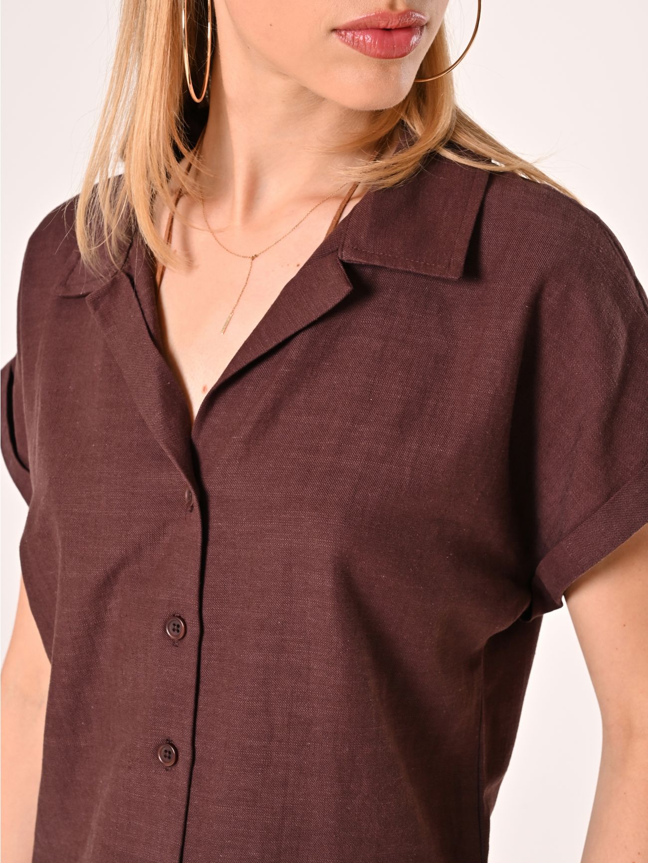 Camicia Boxy Marrone Cioccolato in Lino Cotone in_i5