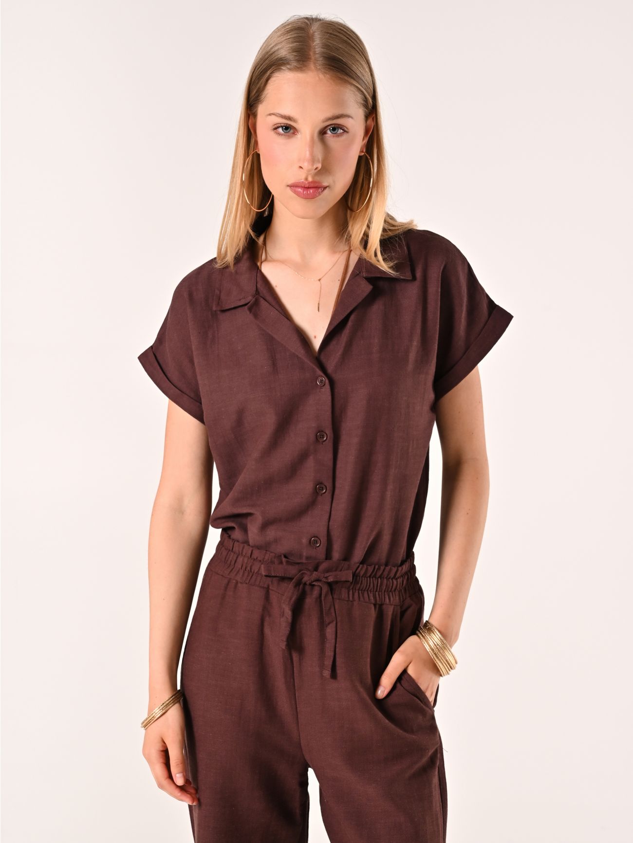 Camicia Boxy Marrone Cioccolato in Lino Cotone in_i7