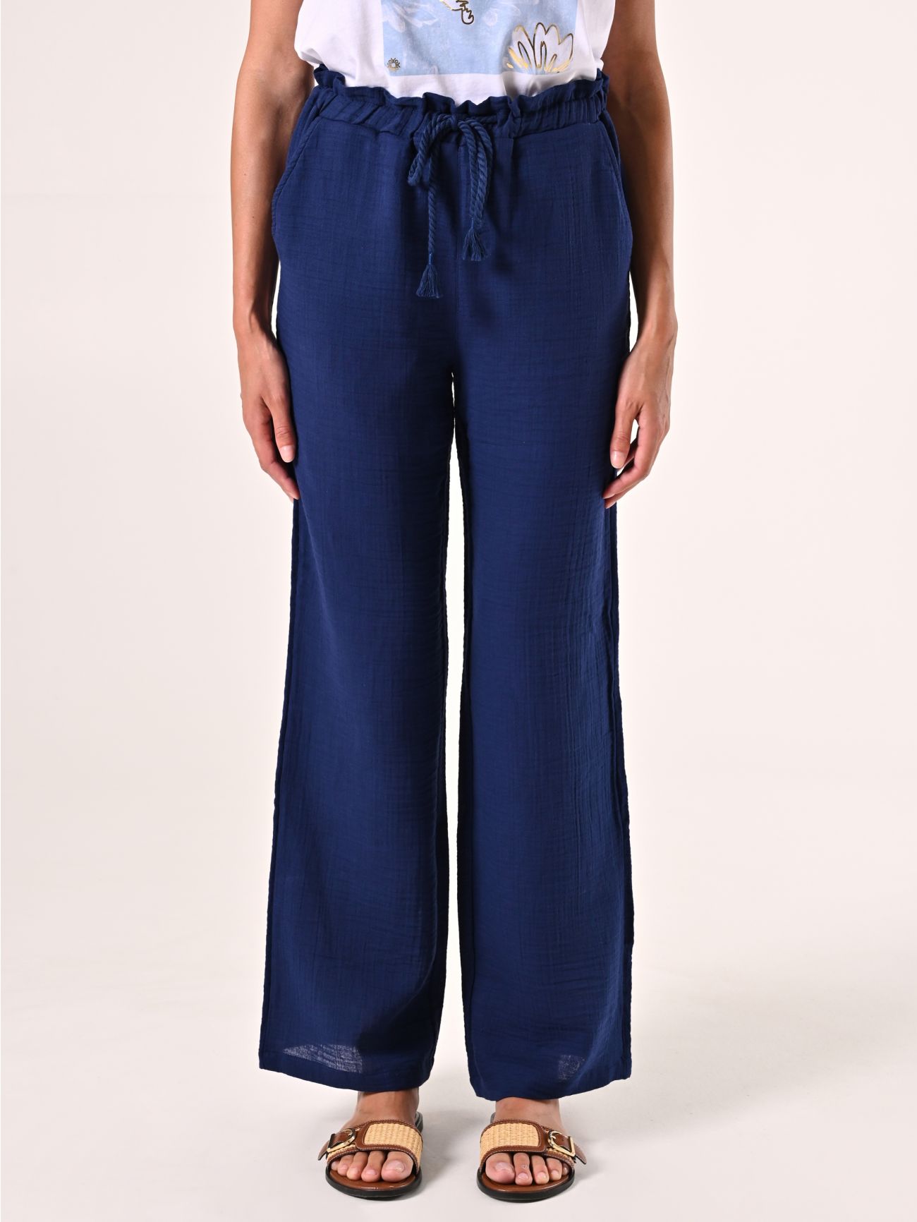 Weite Hose aus Baumwolle in Blau det_2