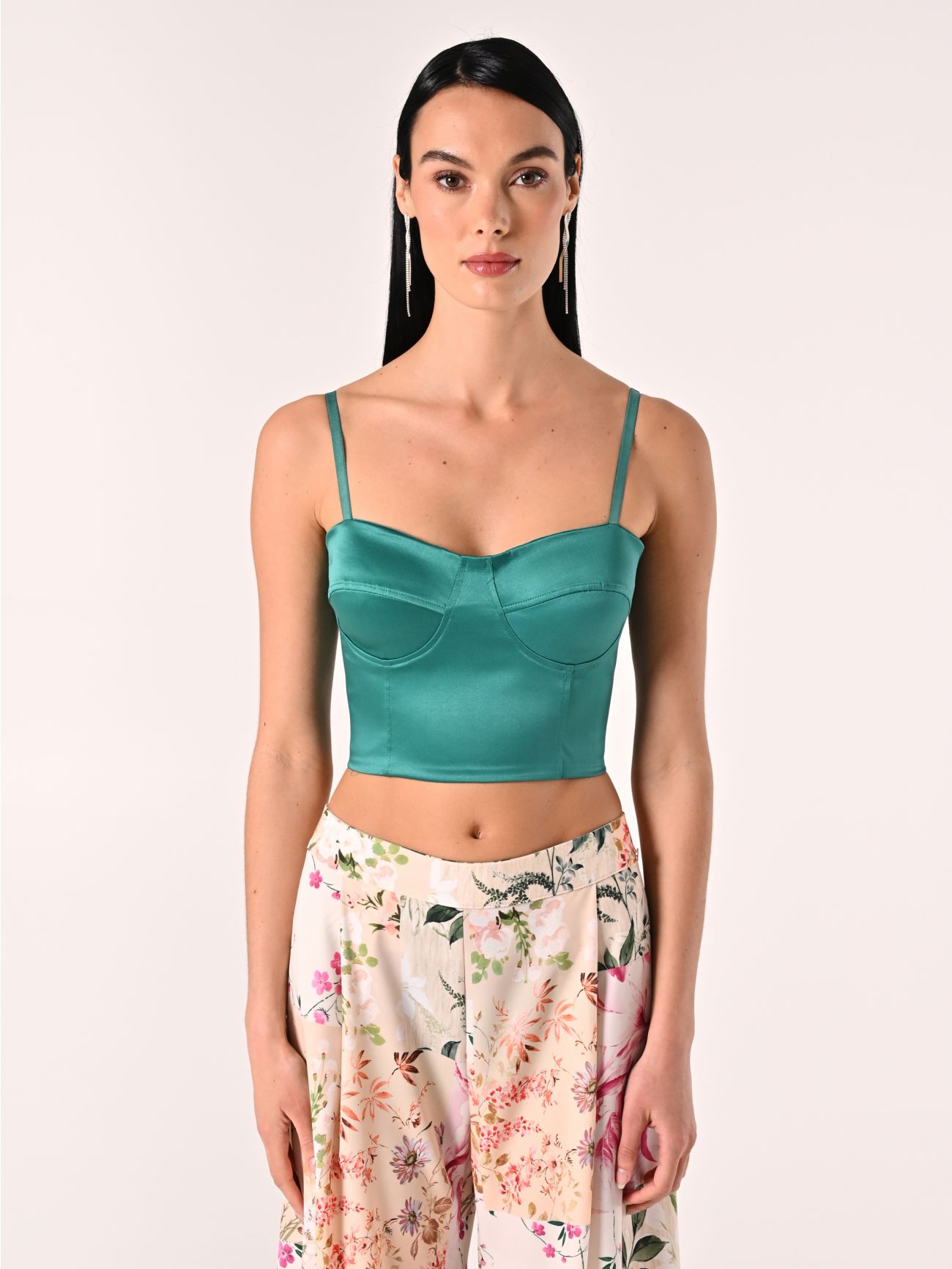 Royal Green Structured Satin Corset Top det_2