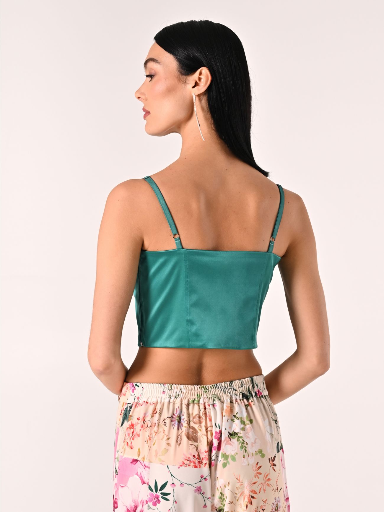 Royal Green Structured Satin Corset Top det_3