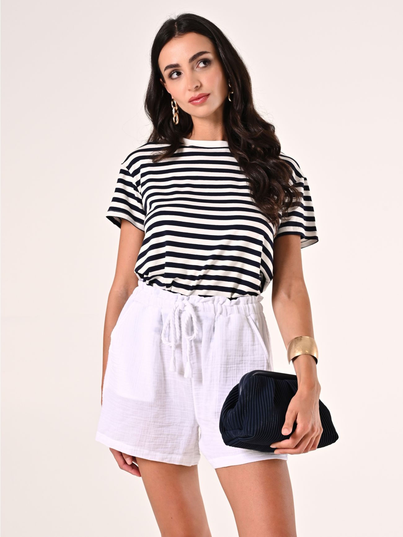Pantaloni Ampi Corti in Cotone Bianco sp_e1