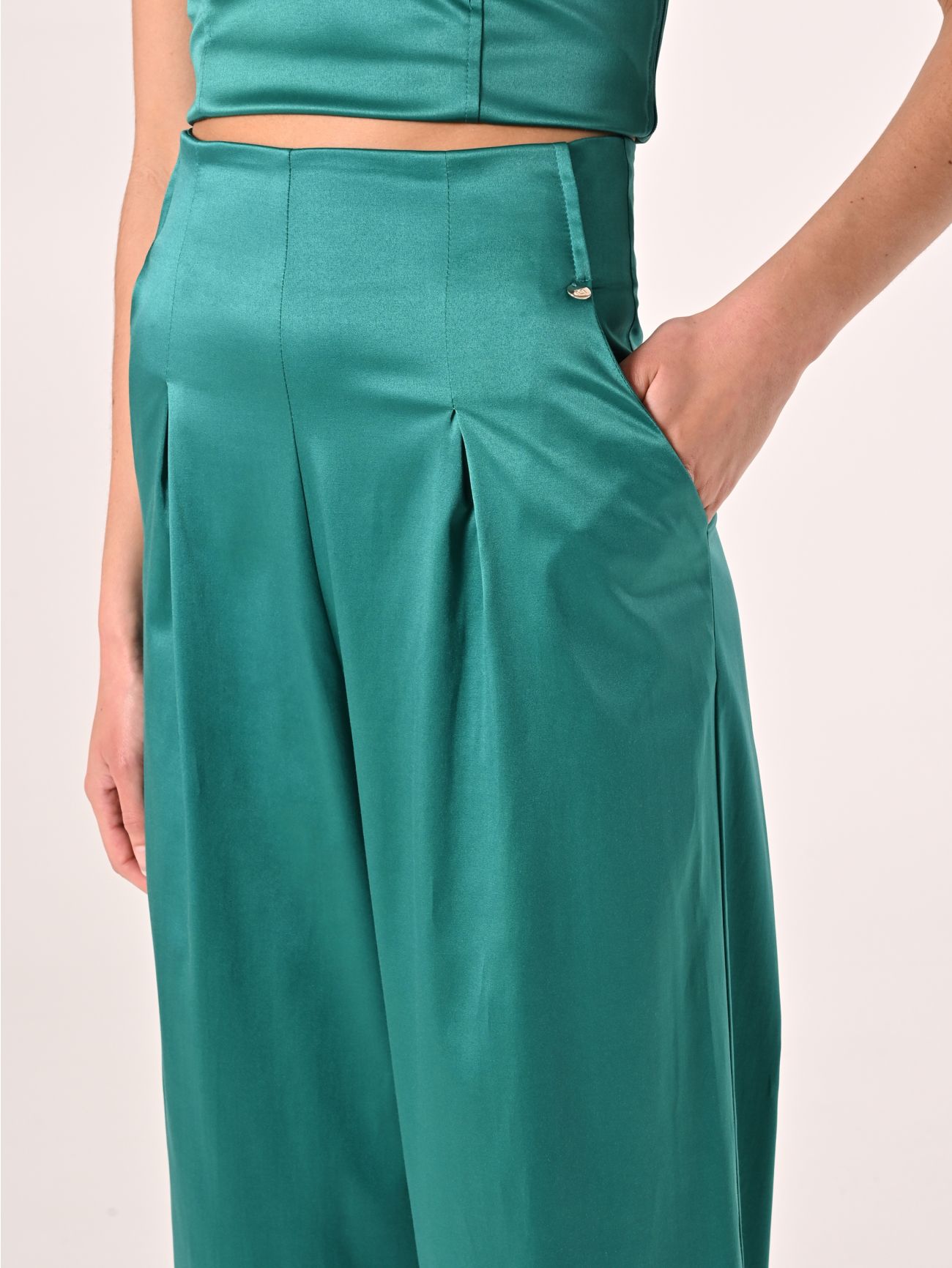 Royal Green Structured Satin Trousers in_i5