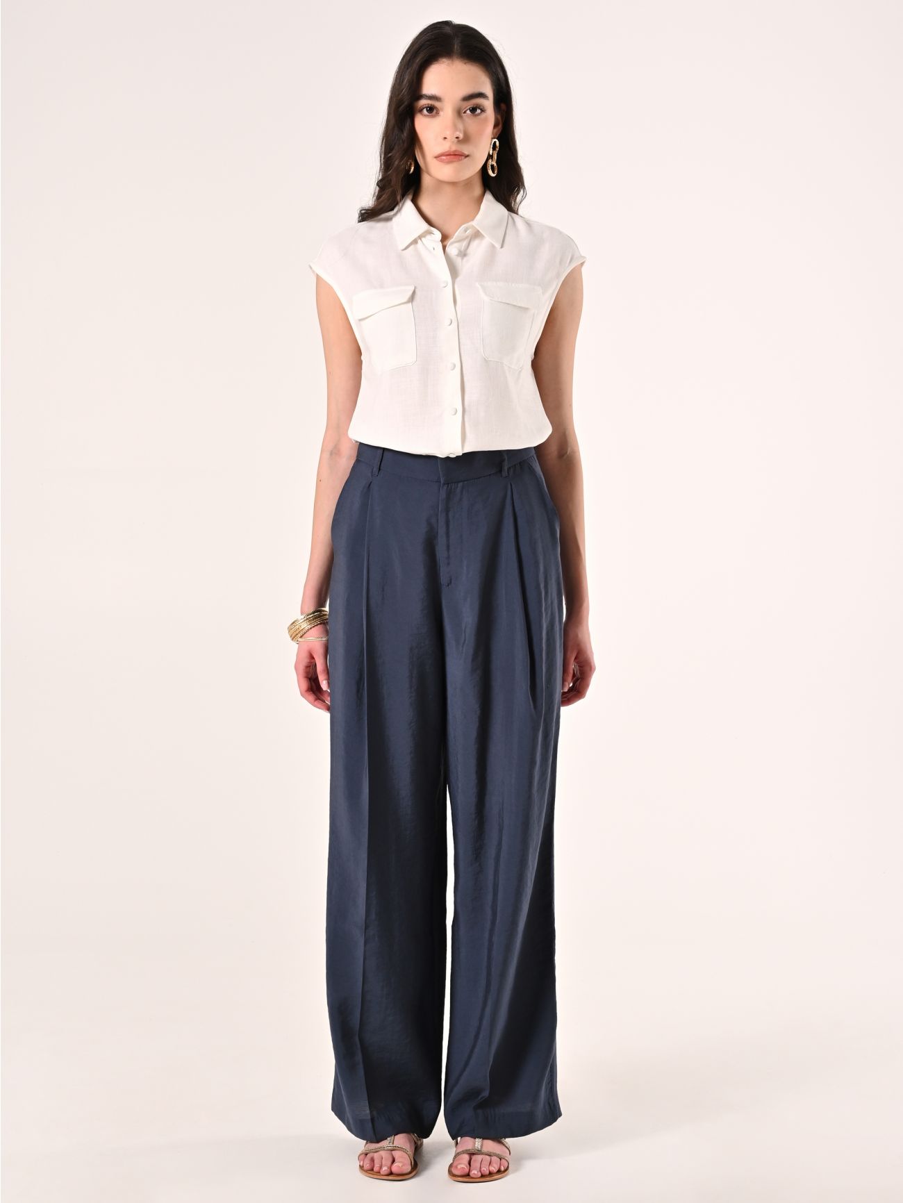 Wide Trousers in Blue Modal Blend det_1