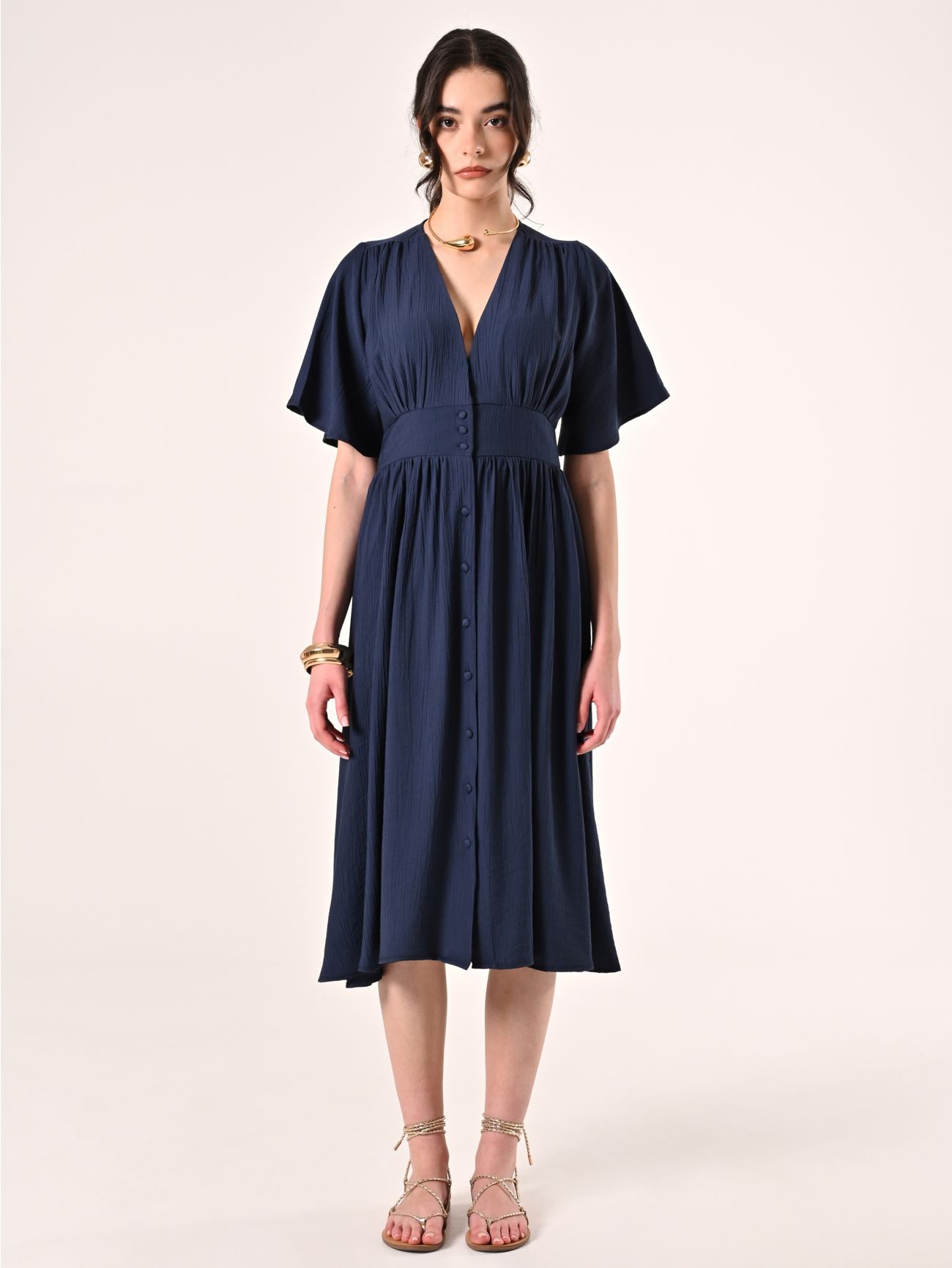 Blue Crinkled Shirt Dress det_1