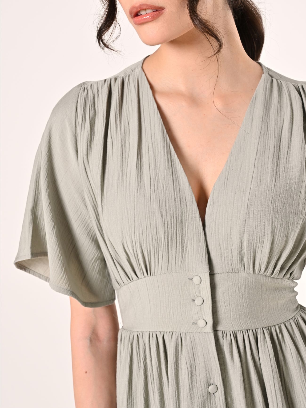 Robe chemise verte effet gaufré in_i5