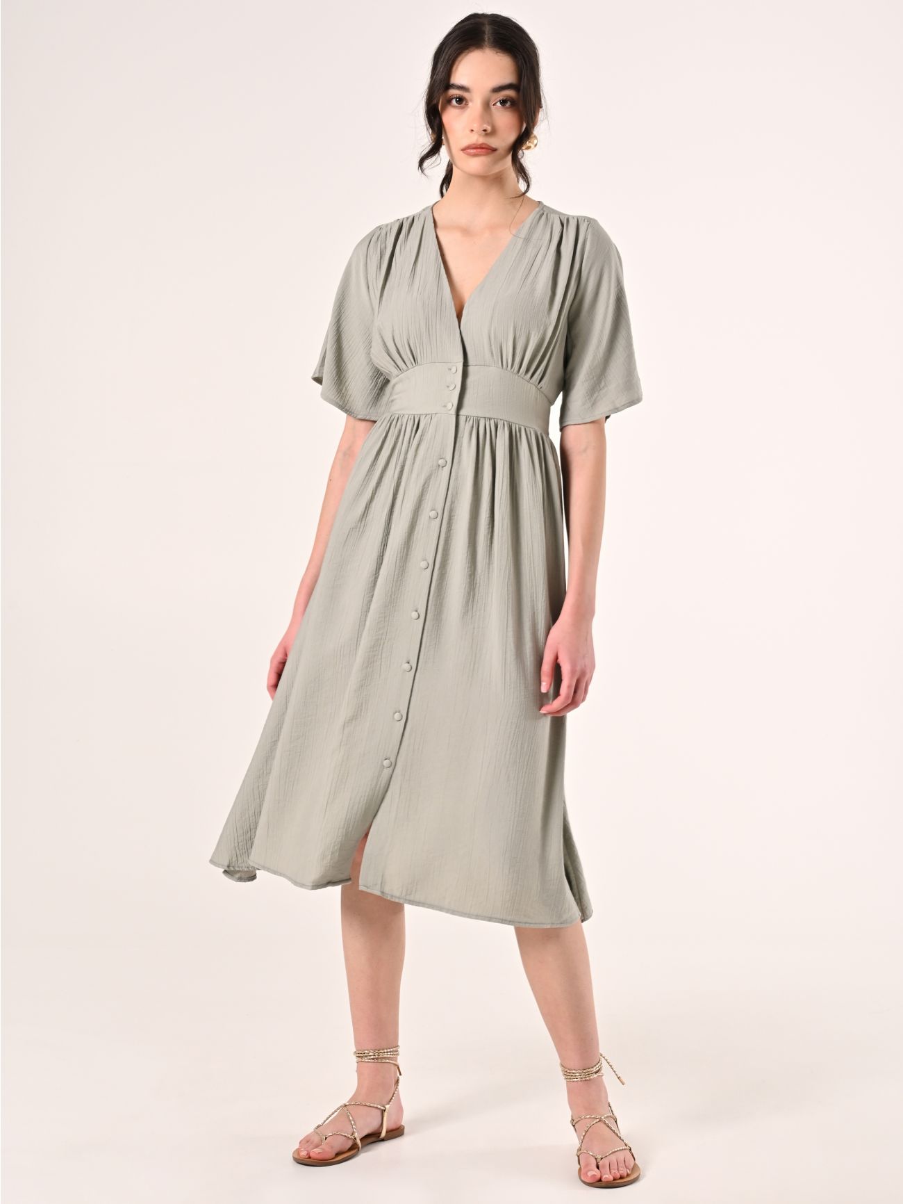 Robe chemise verte effet gaufré in_i7