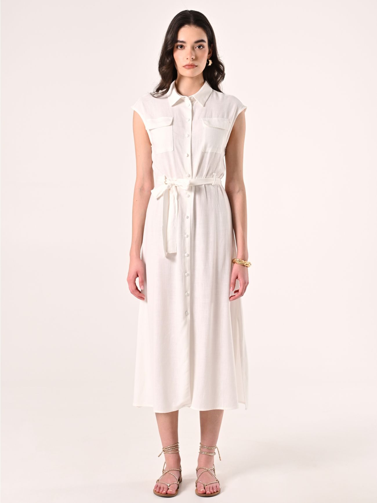 Kleid aus Leinen und Viskose in Weiß det_1