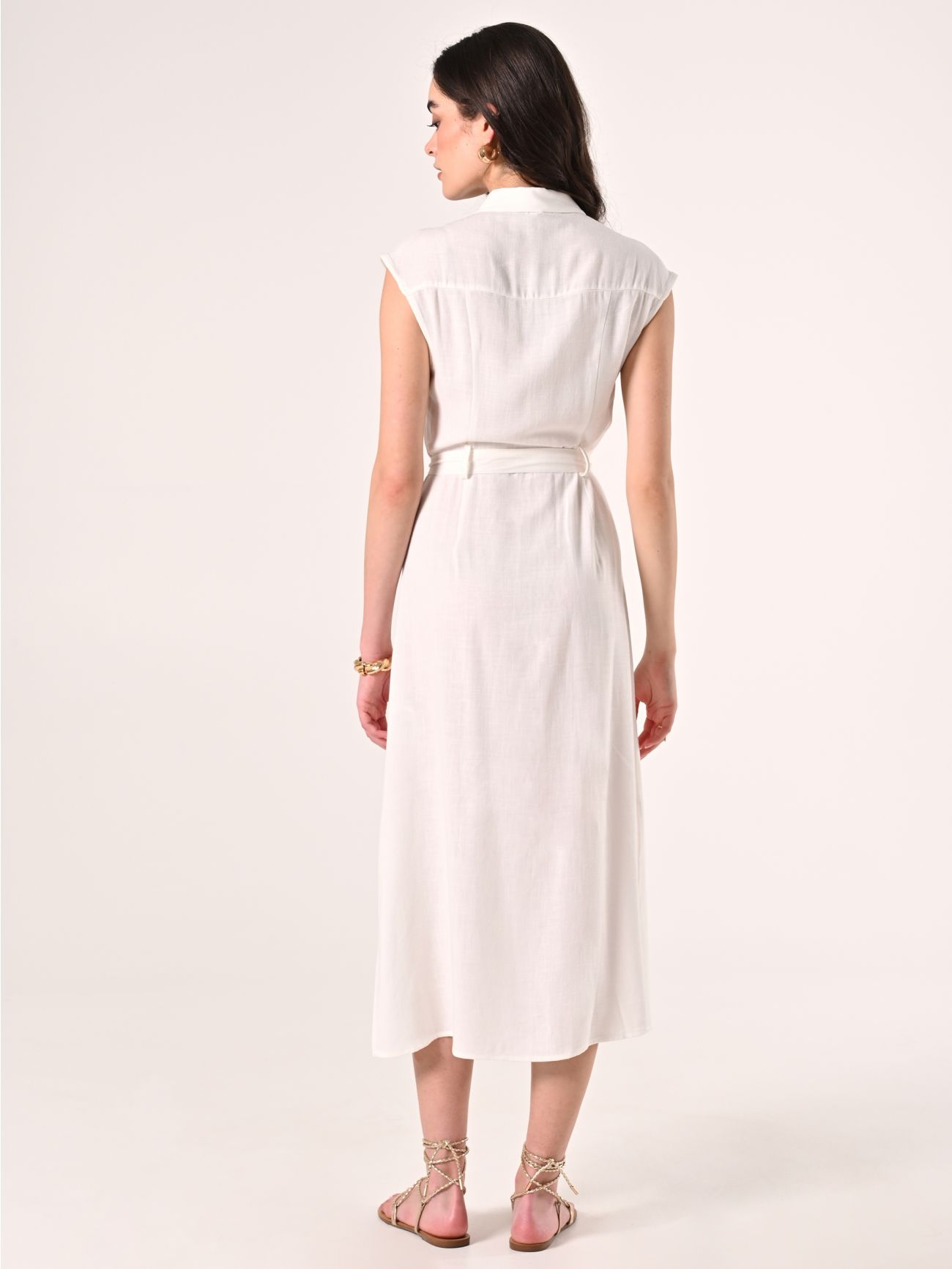 Kleid aus Leinen und Viskose in Weiß det_3