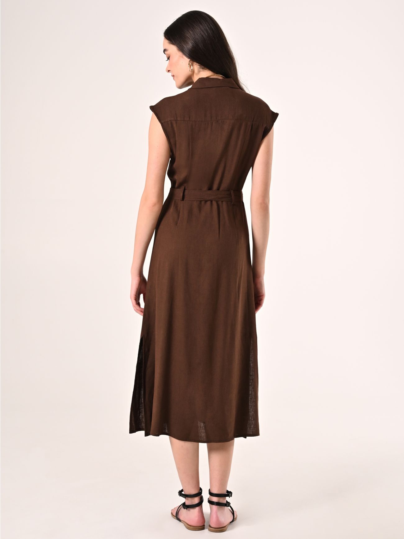 Kleid aus Leinen und Viskose in Braun det_3