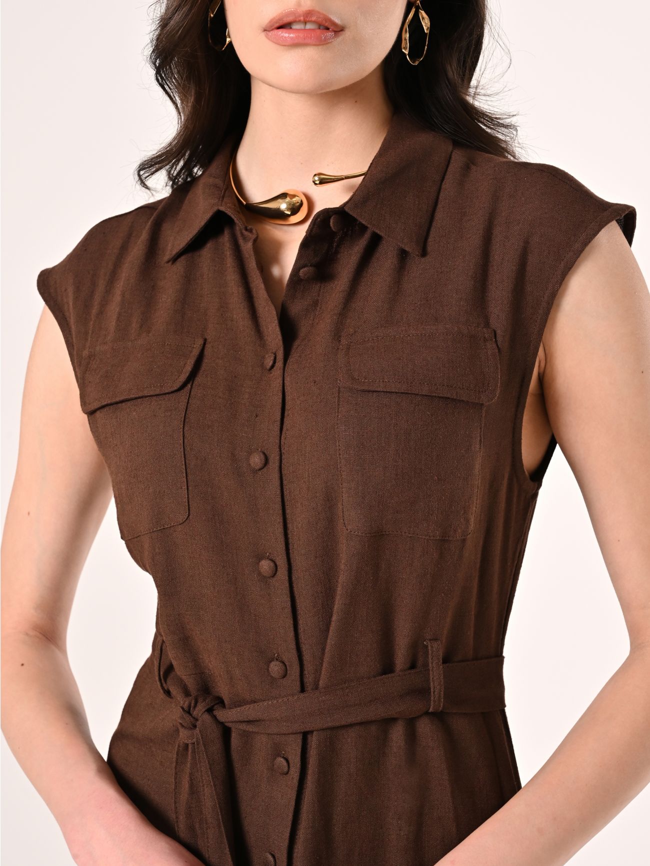 Kleid aus Leinen und Viskose in Braun in_i5