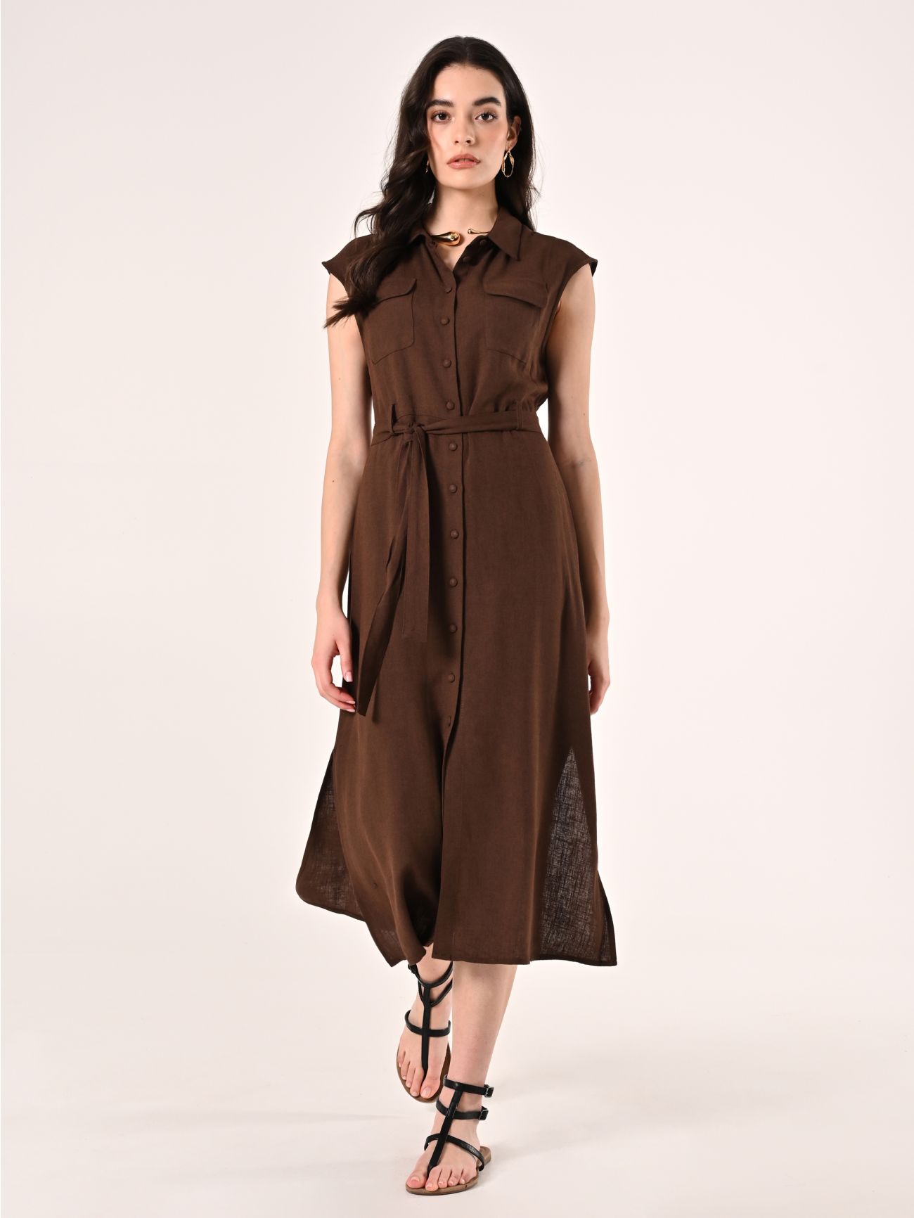 Kleid aus Leinen und Viskose in Braun in_i7
