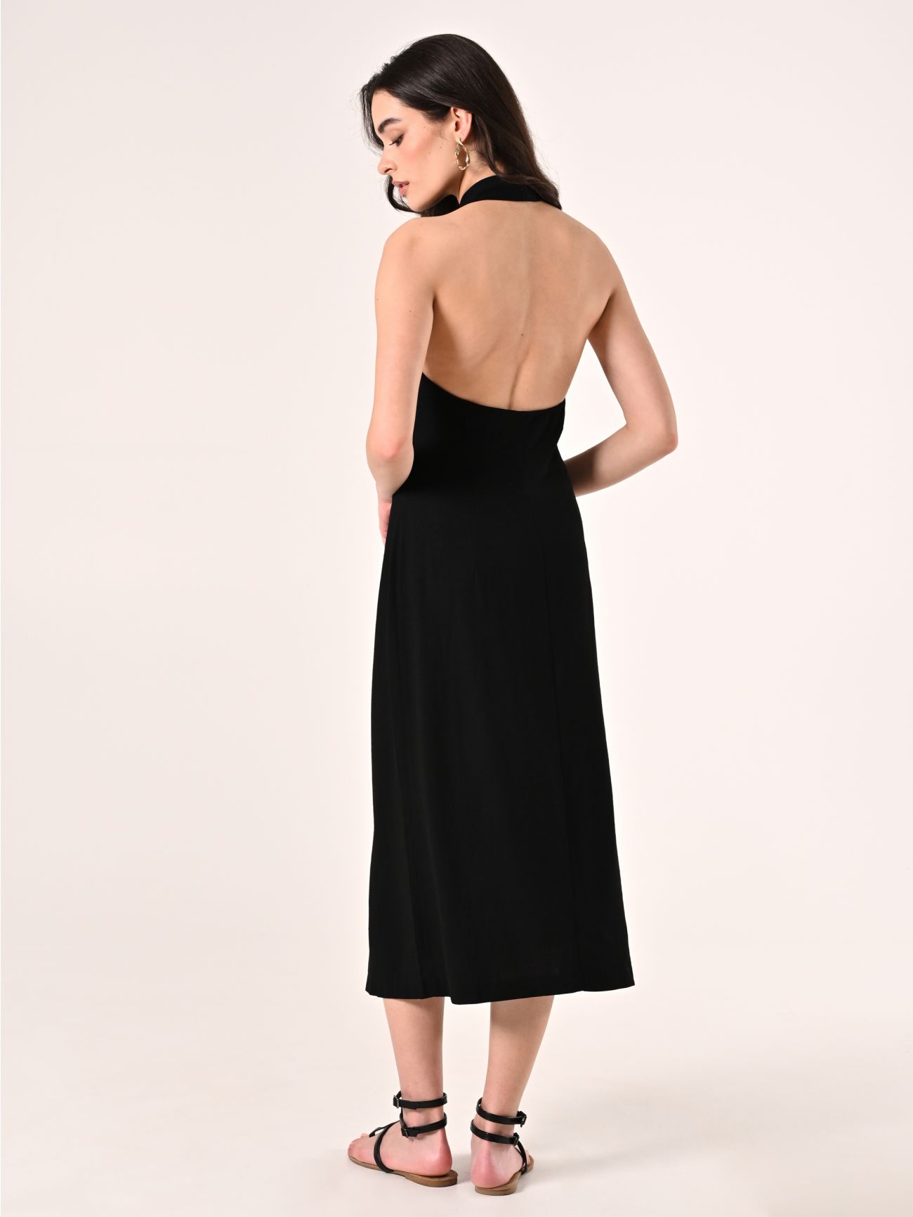 Hemdblusenkleid aus Leinen und Viskose in Schwarz det_3