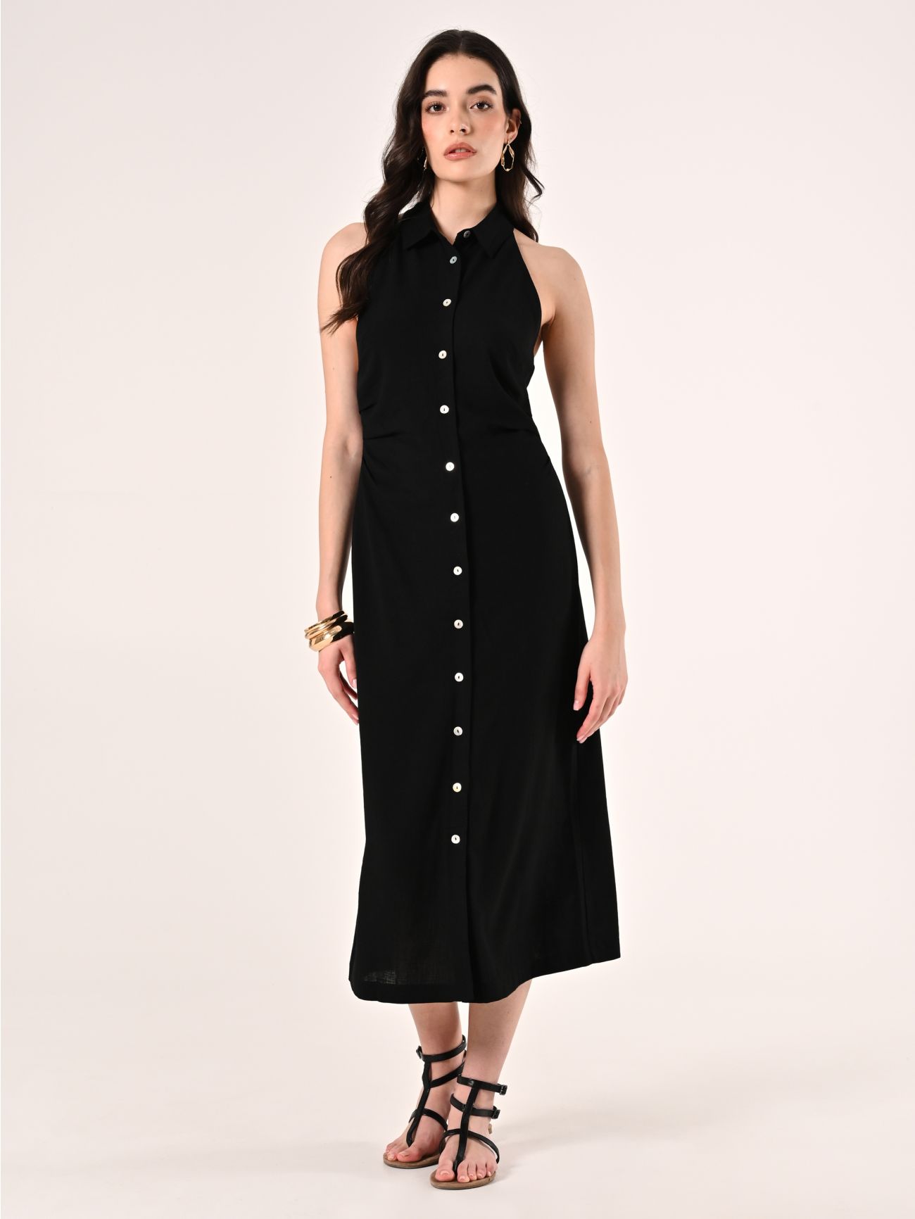 Hemdblusenkleid aus Leinen und Viskose in Schwarz in_i7