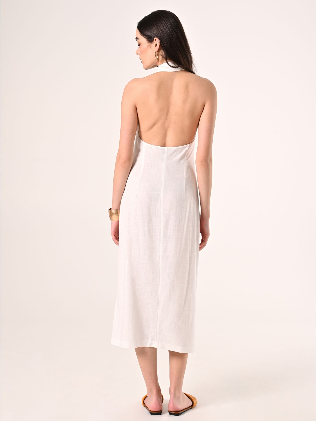 Hemdblusenkleid aus Leinen und Viskose in Weiß det_3