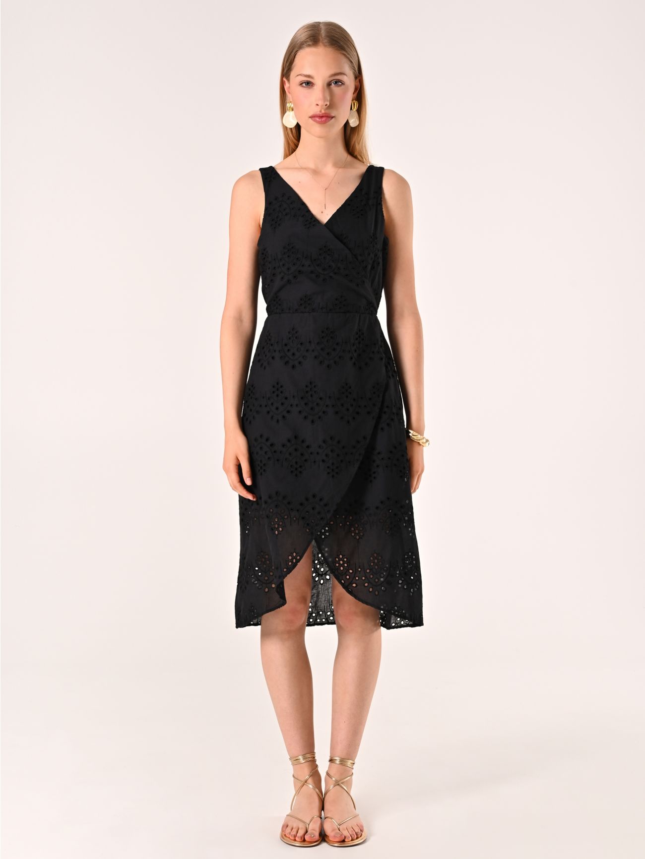 Wrap Sheath Dress in Black Sangallo det_1